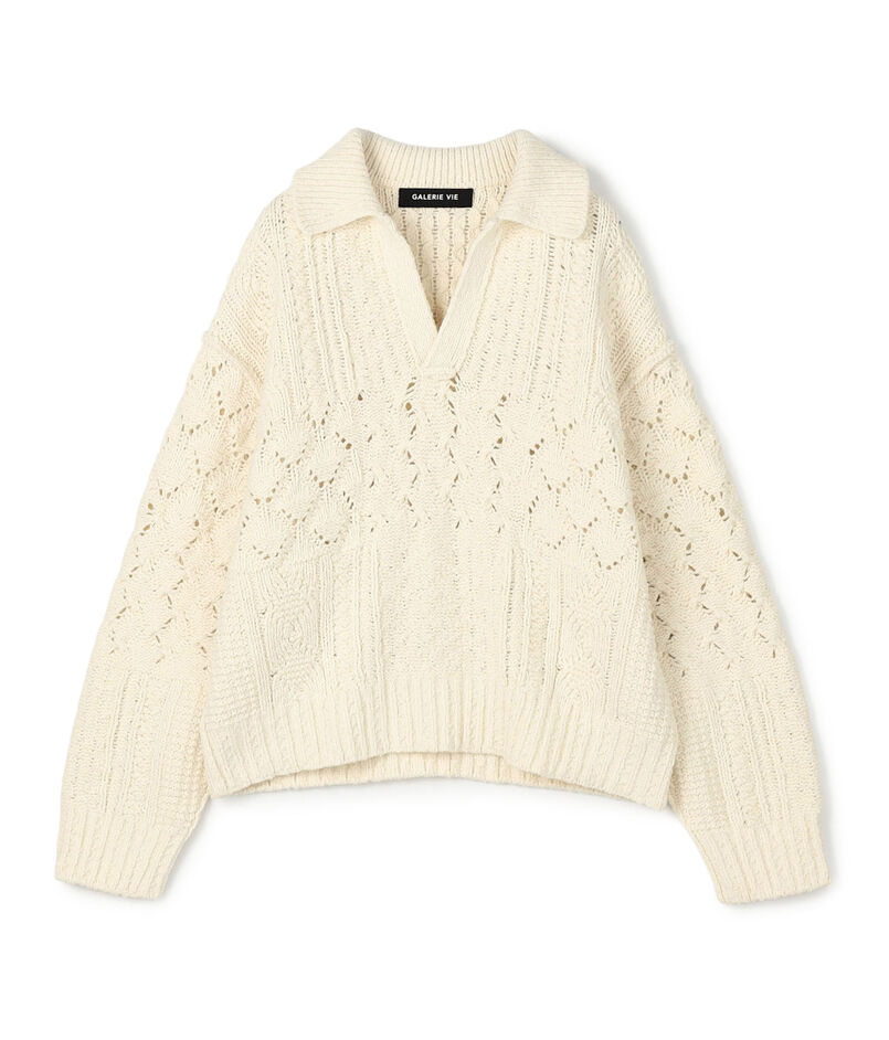 コットンウールアラン オープンカラープルオーバー