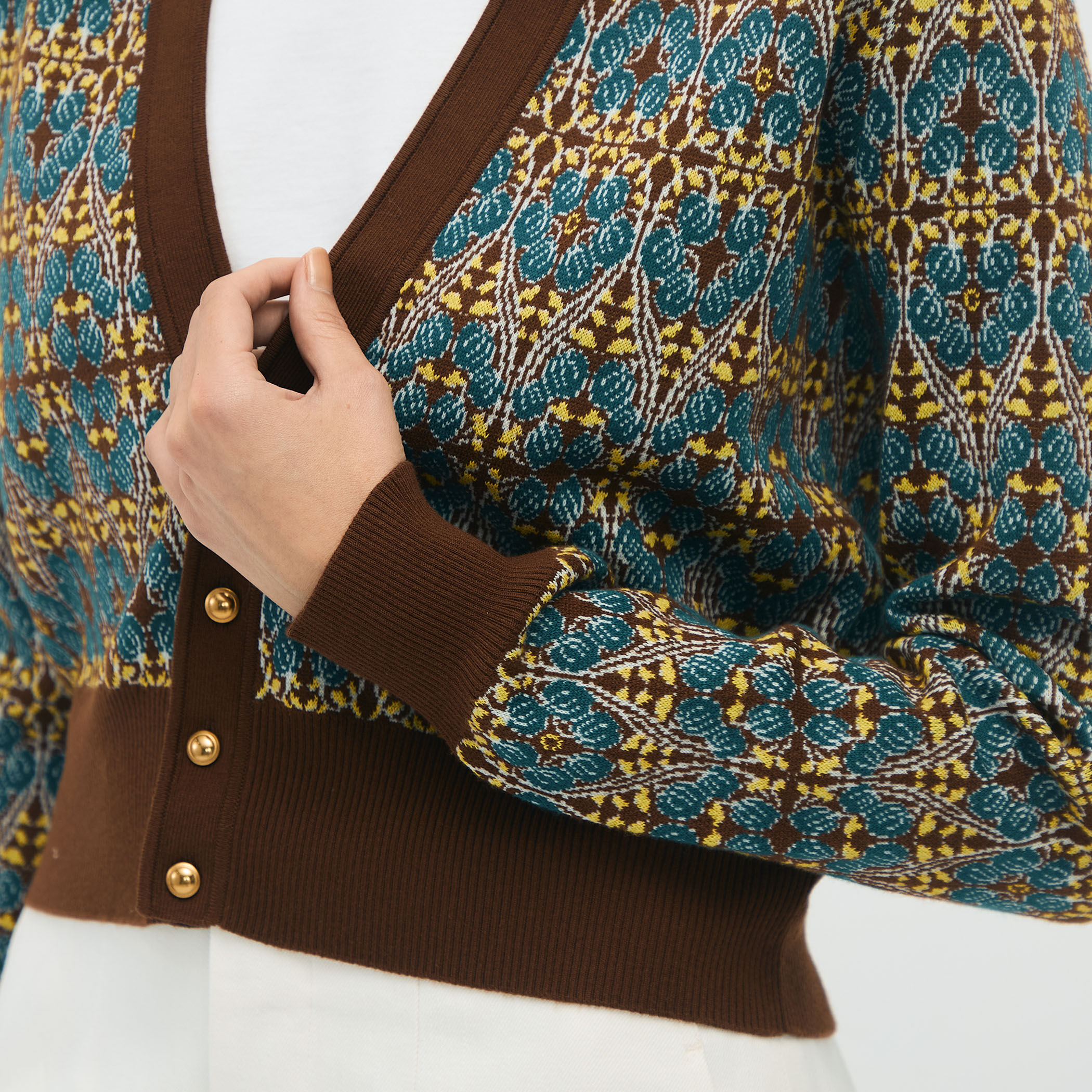 CABaN コットンカシミヤストレッチ ジャカードプリントVネック