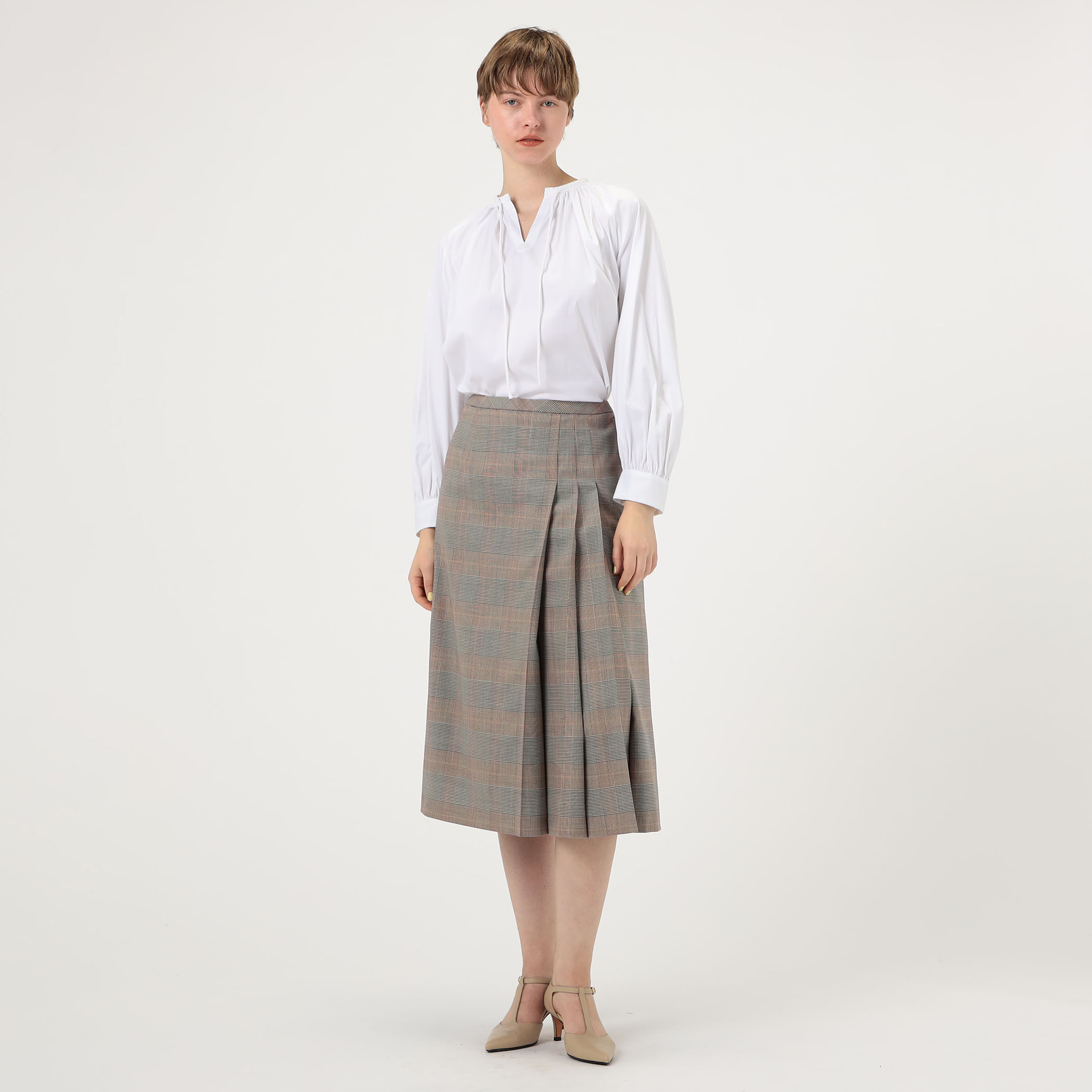 マルチグレンチェック アシンメトリープリーツスカート