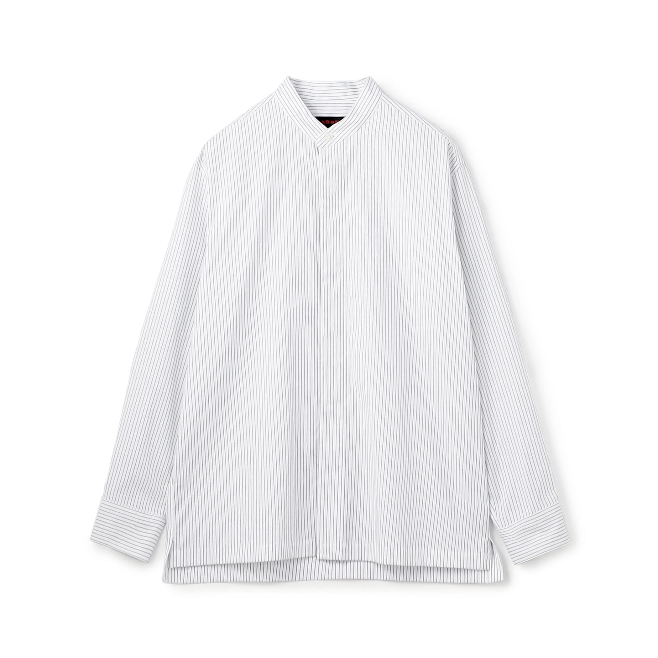 CABaN コットンブロード ピンストライプバンドカラーシャツ