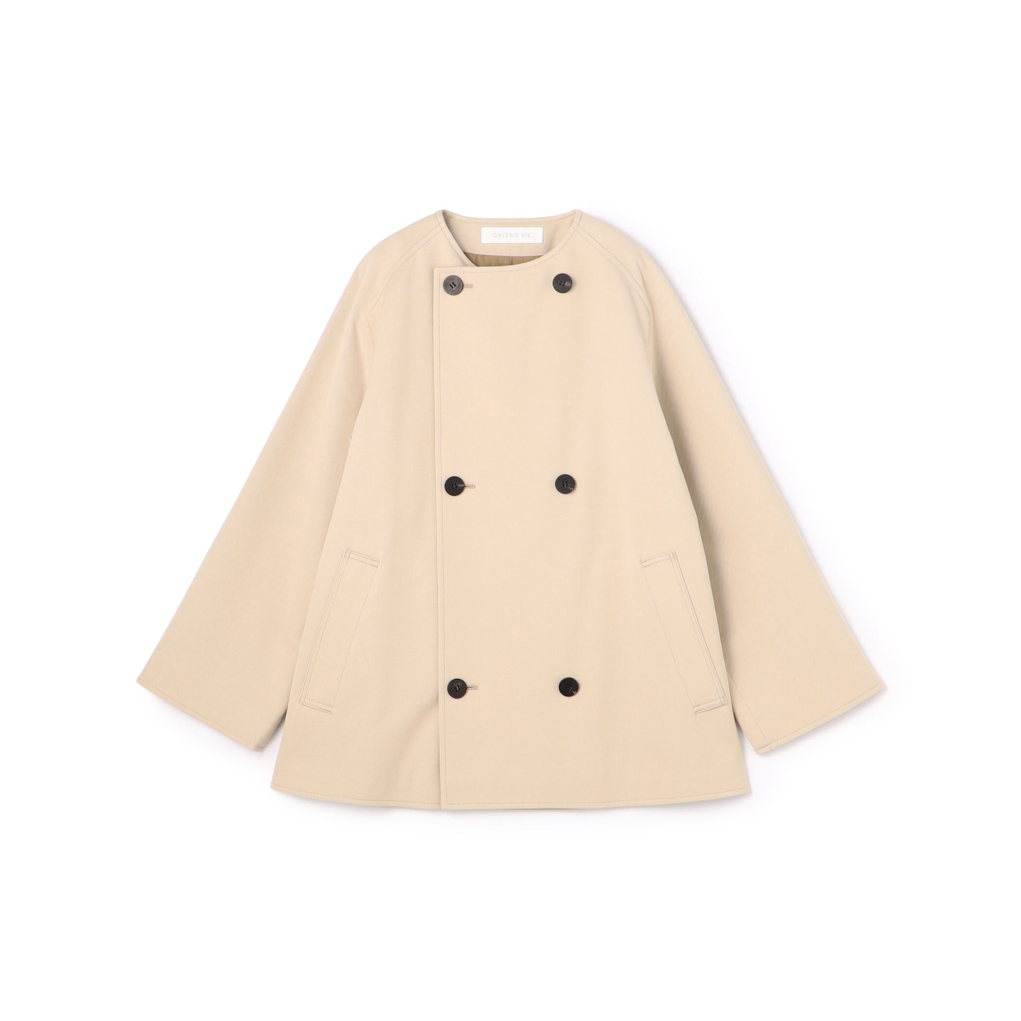 □コットンウールギャバジン カラーレスショートコート