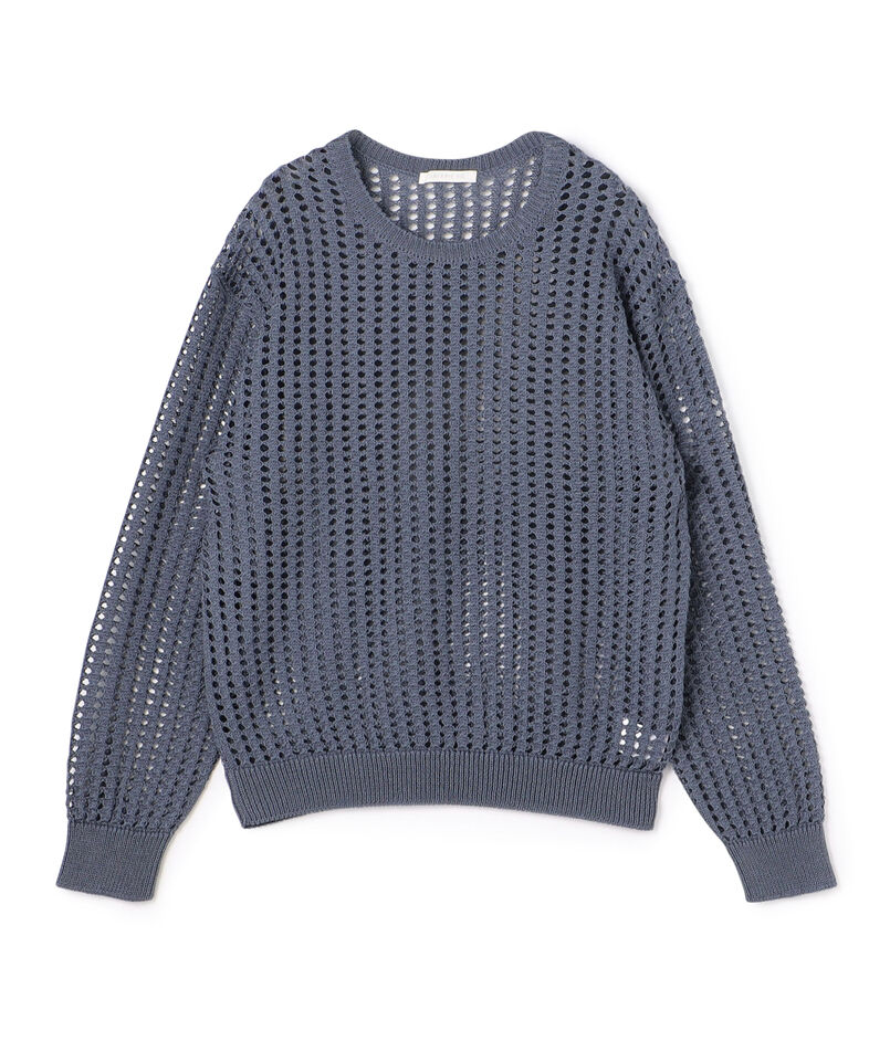 オープンワークコットン クルーネックプルオーバー