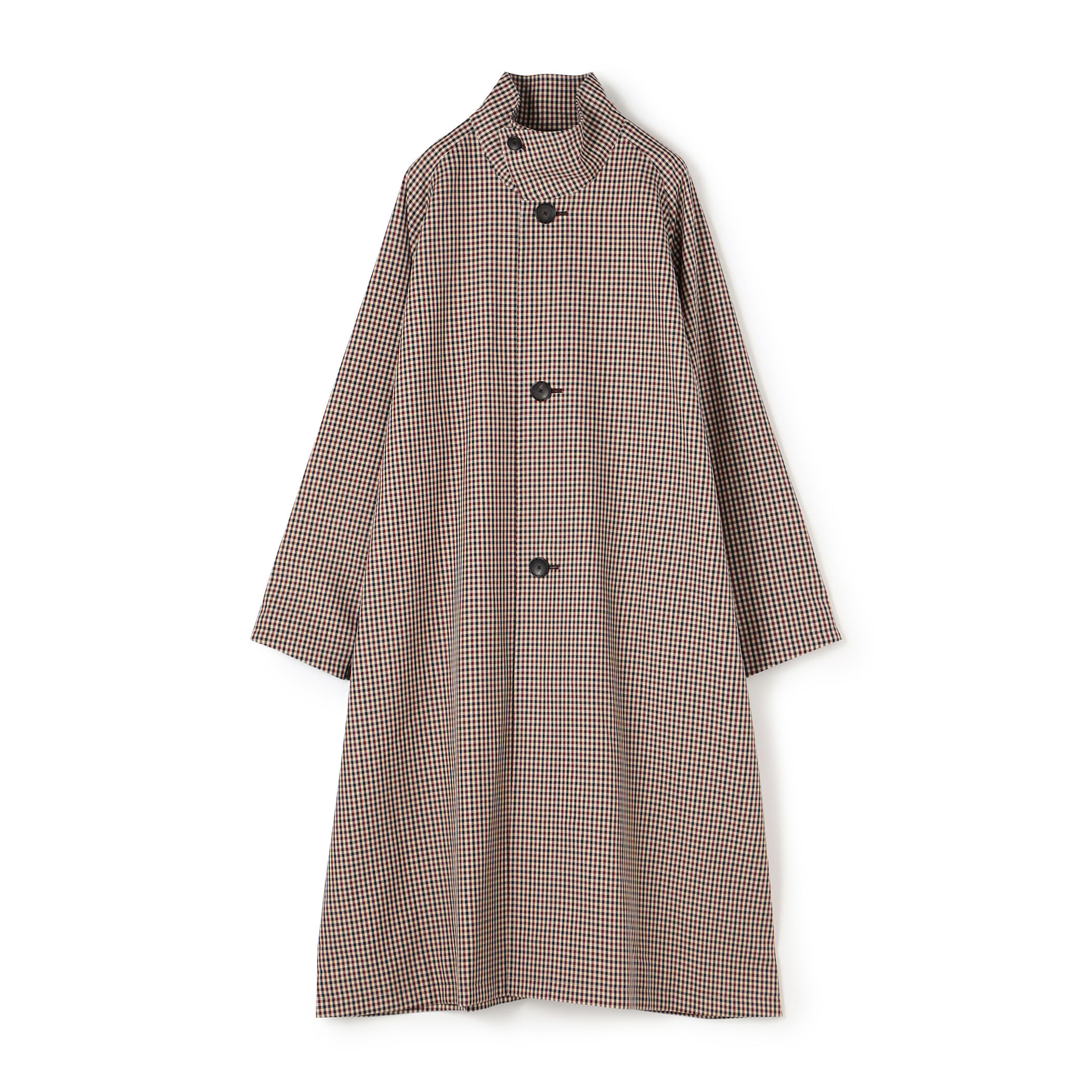 ウールギャバジン ガンクラブチェックスタンドカラーコート