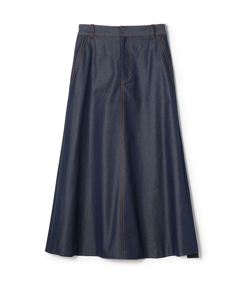コットンシルクデニム トラペーズスカート