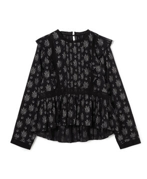 コットンプリント ペプラムブラウス