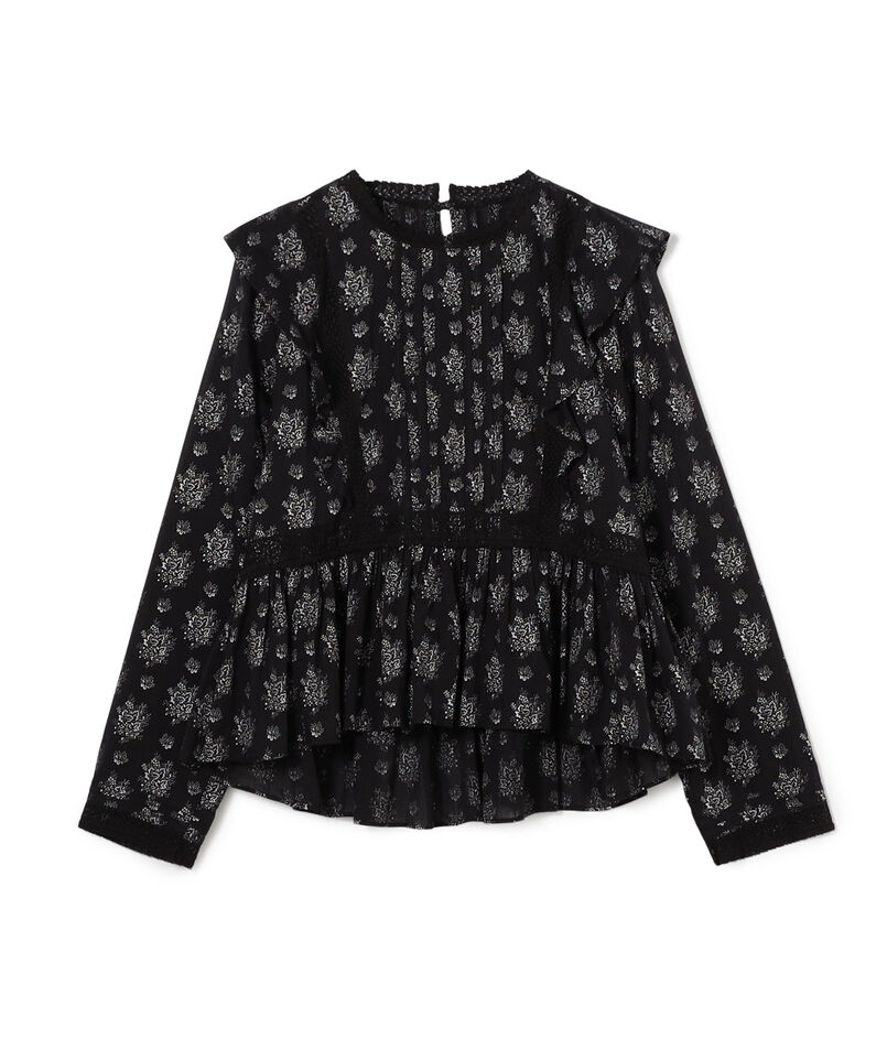 コットンプリント ペプラムブラウス