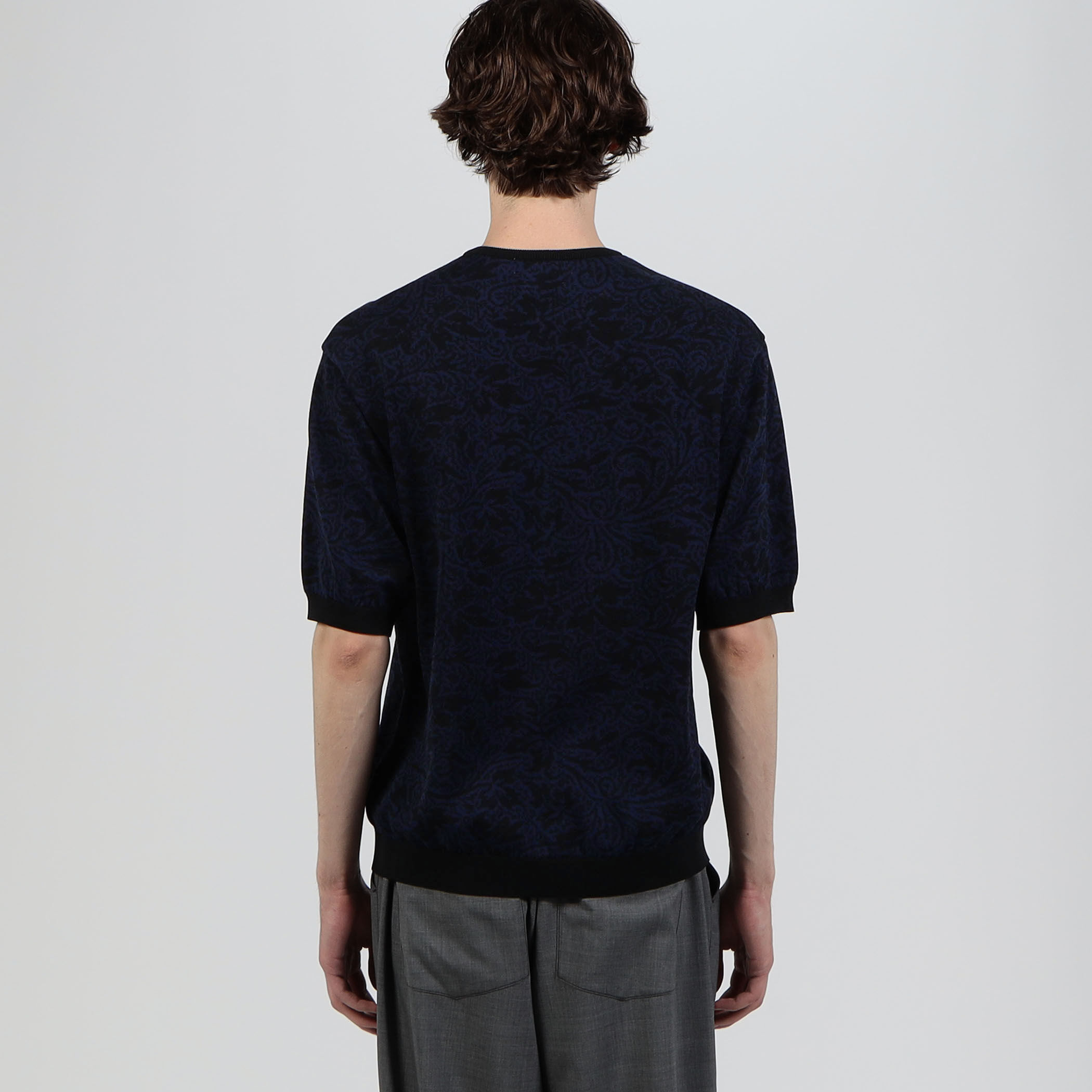 TOMORROWLAND 半袖ニット　XS ネイビー TOMORROWLAND tricot ペイズリー柄 コットンハーフスリーブ
