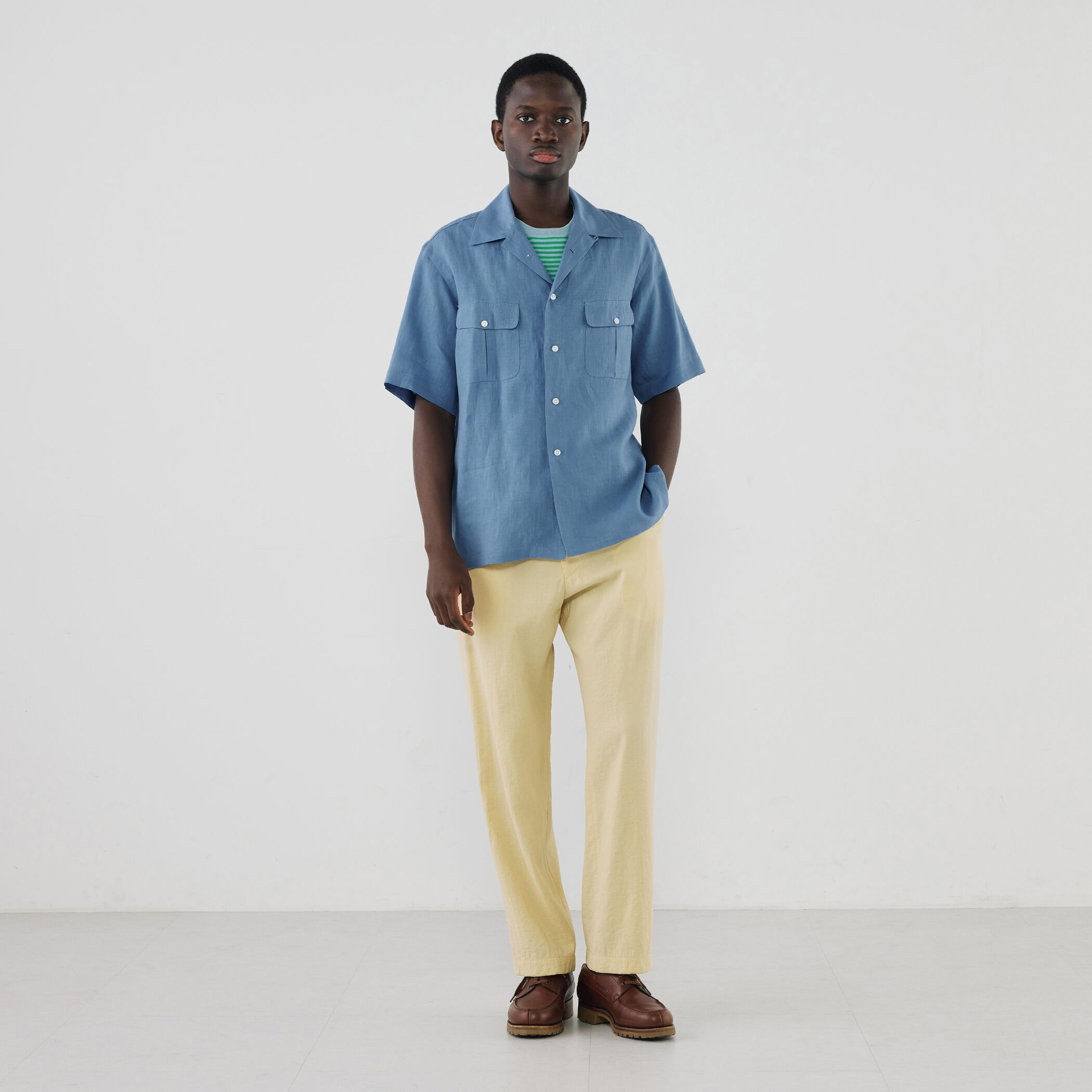 リネン ワンナップカラー ショートスリーブシャツ GOLD LINEN
