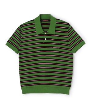 コットンストライプ ポロハーフスリーブプルオーバー
