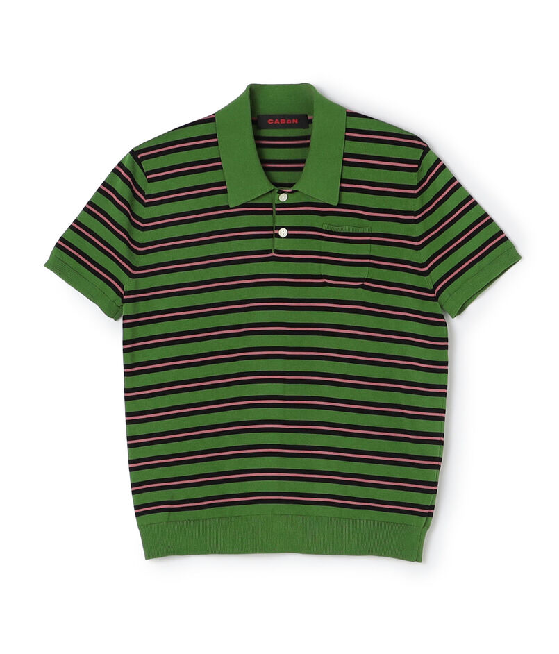 コットンストライプ ポロハーフスリーブプルオーバー