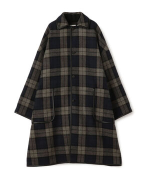タータンウールツイード バルカラーコート
