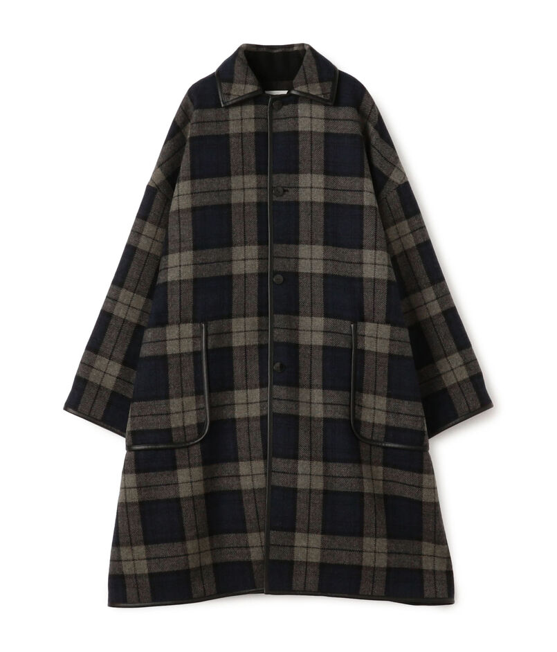 タータンウールツイード バルカラーコート タータンウールツイード バルカラーコート