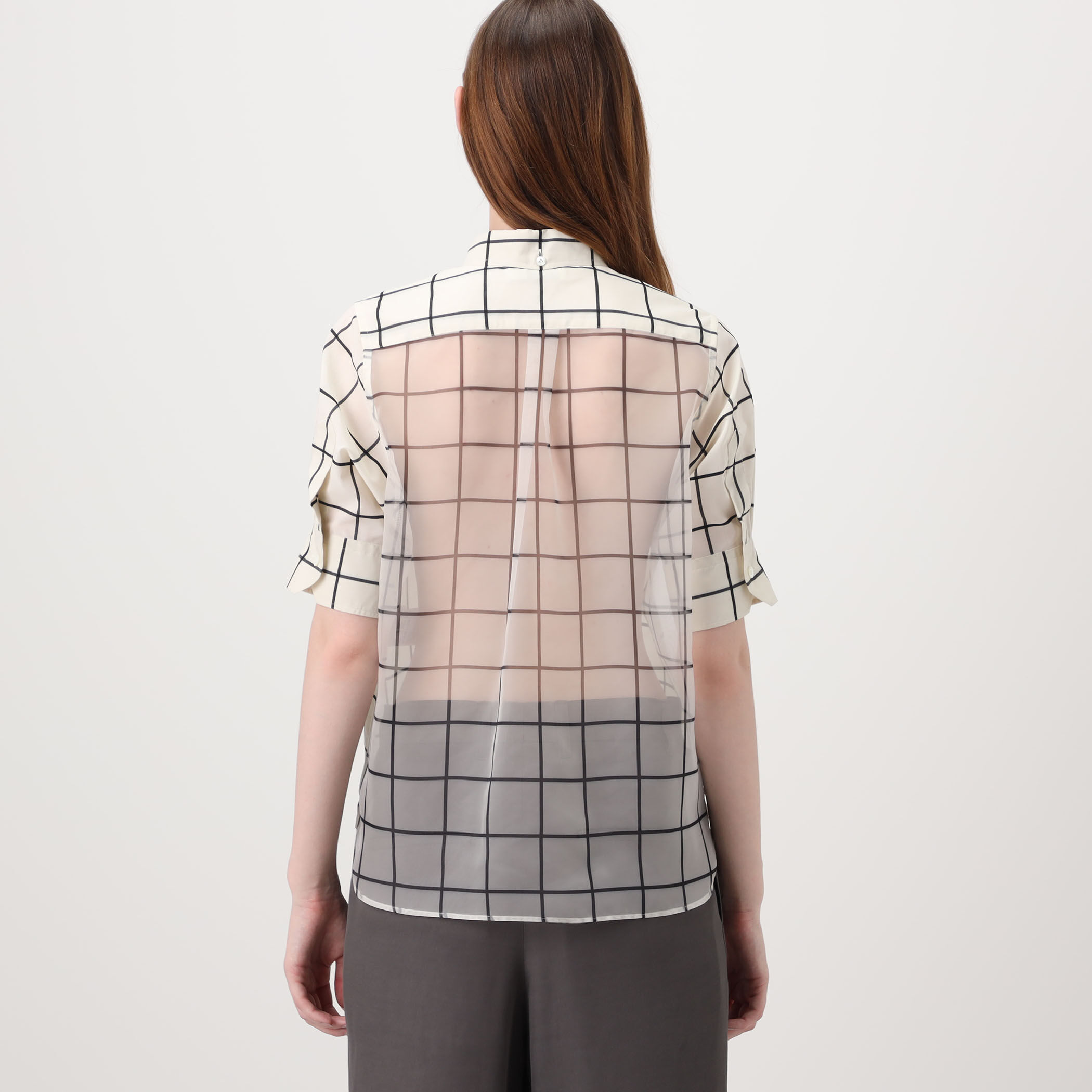 HYKE SHEER BACK WINDOWPANE SHORT SLV ウインドウペンチェック