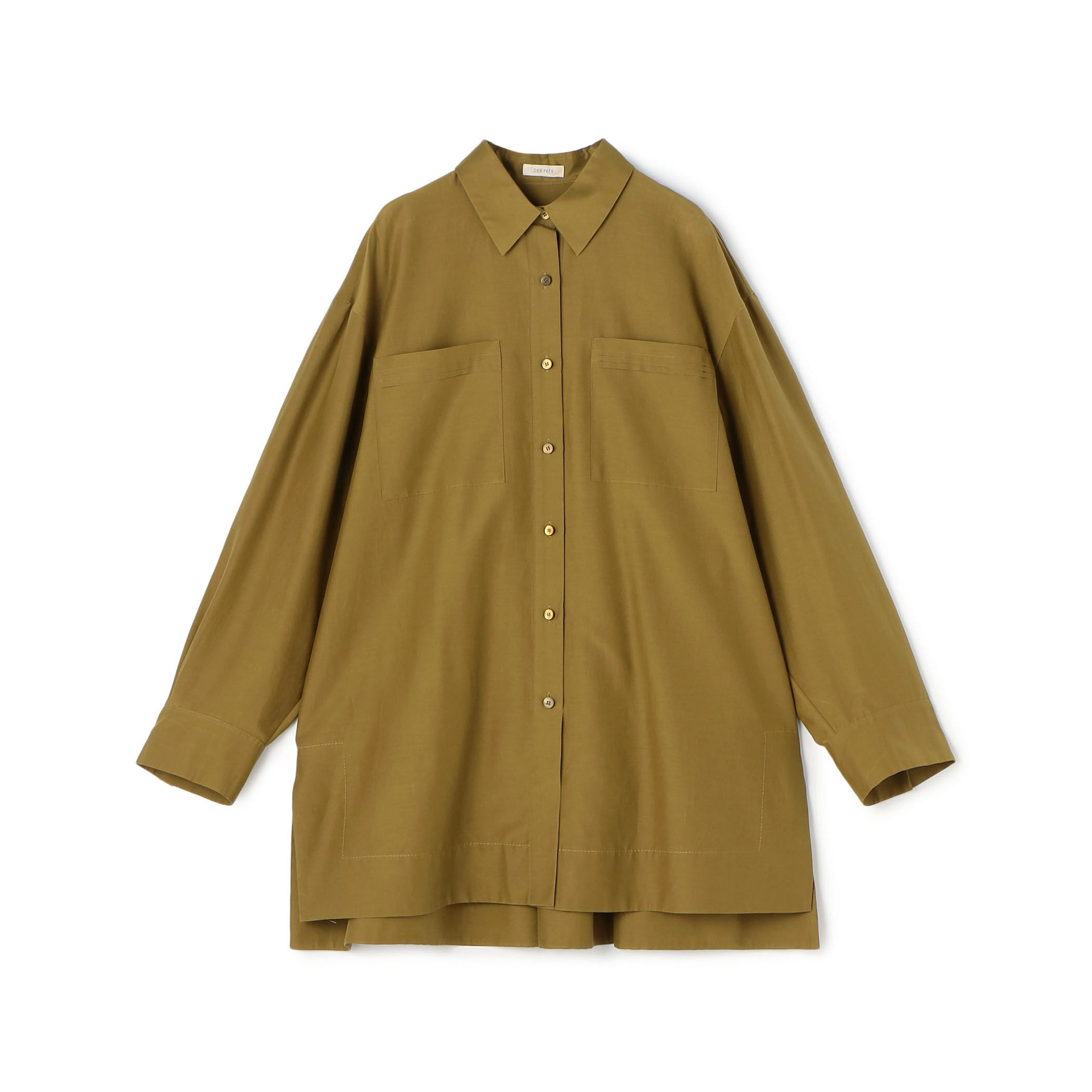 【美品】plantation JOMONプリント　チュニックシャツ セール】 コットンシルクポプリン タックチュニックシャツ