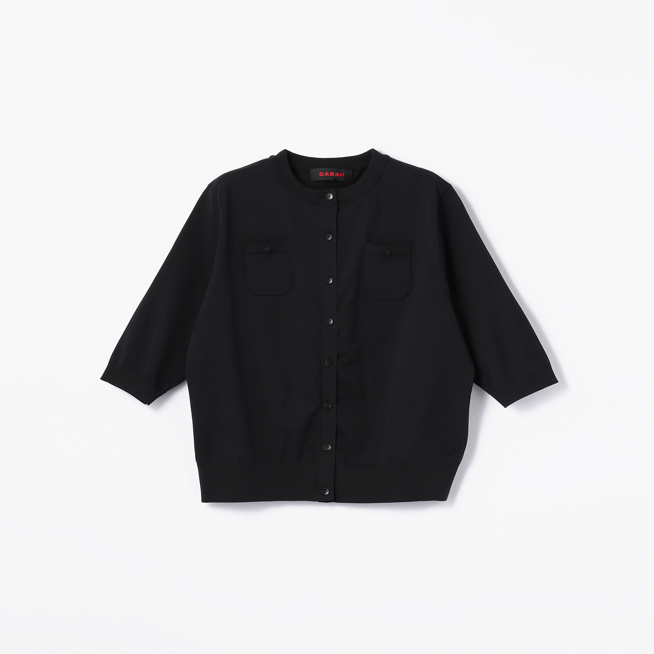 ファインポリエステル ハーフスリーブポケットカーディガン □ファインポリエステル ハーフスリーブポケットカーディガン