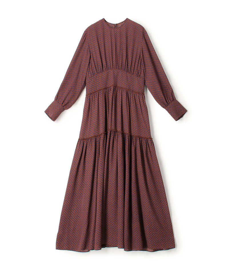 ポリエステルジョーゼットプリント ティアードワンピース