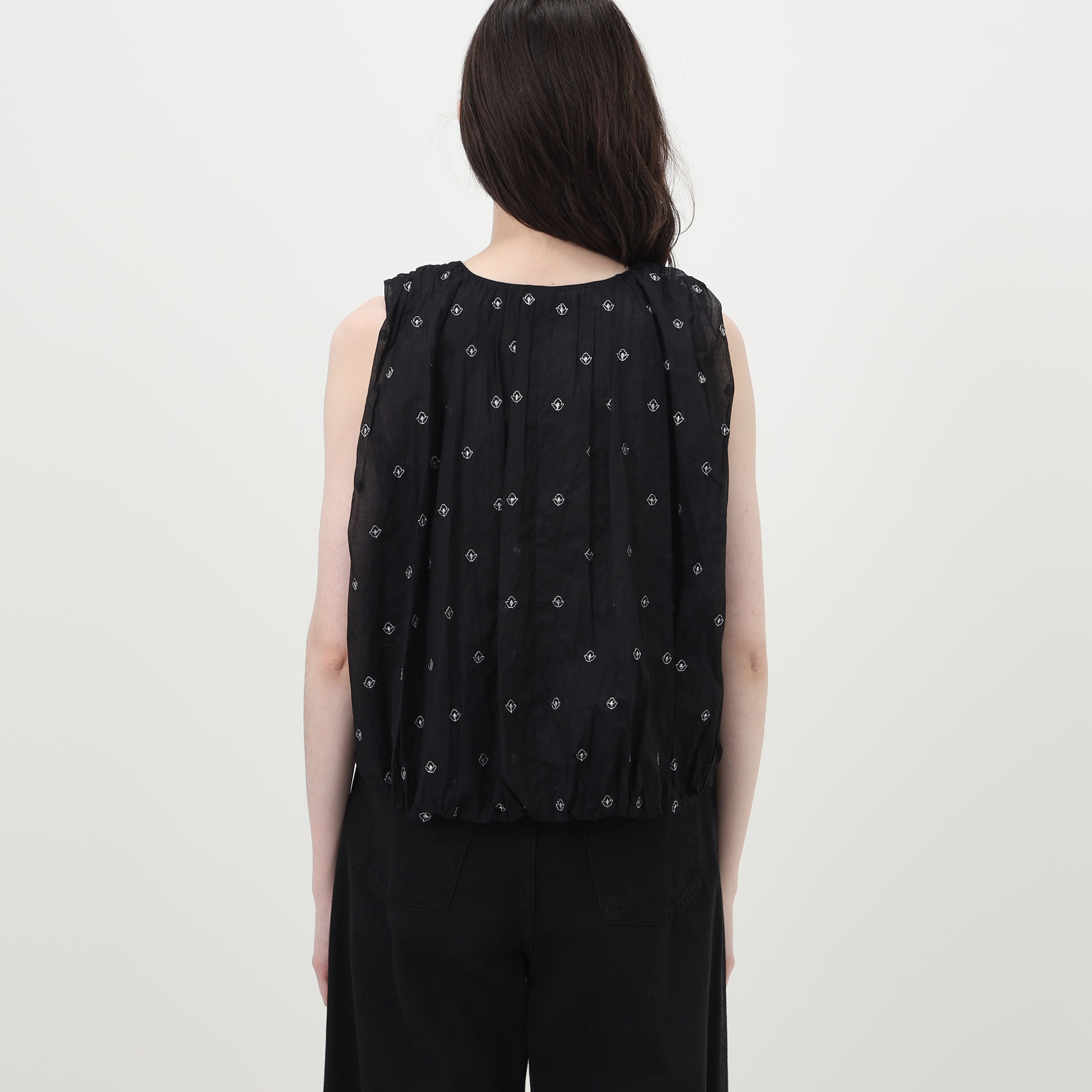 別注】ne Quittez pas BLACK DOUBLE ORGANZA ノースリーブ トップス