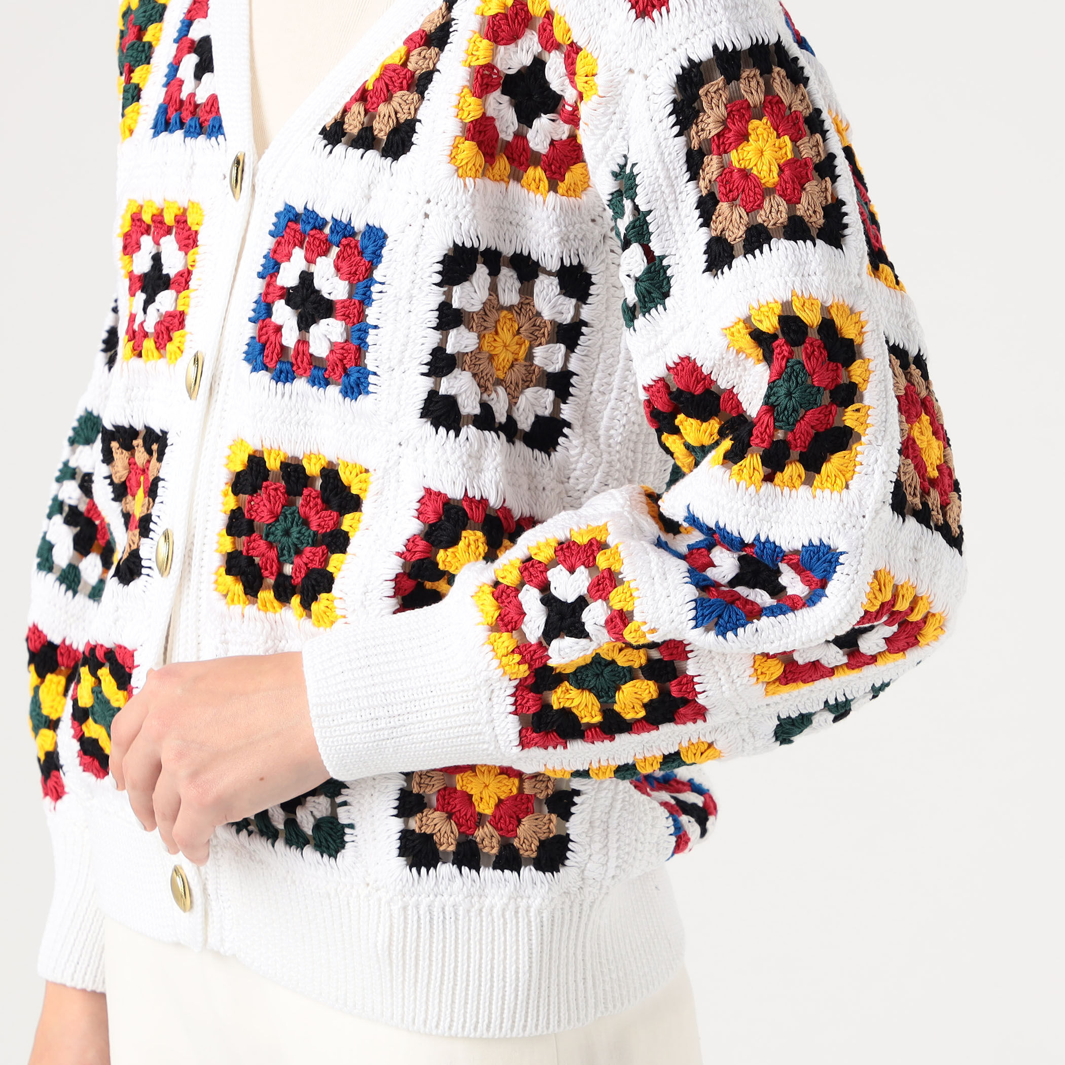 ROSETTA GETTY】MIX素材クロシェ グラニースクエア カーディガン