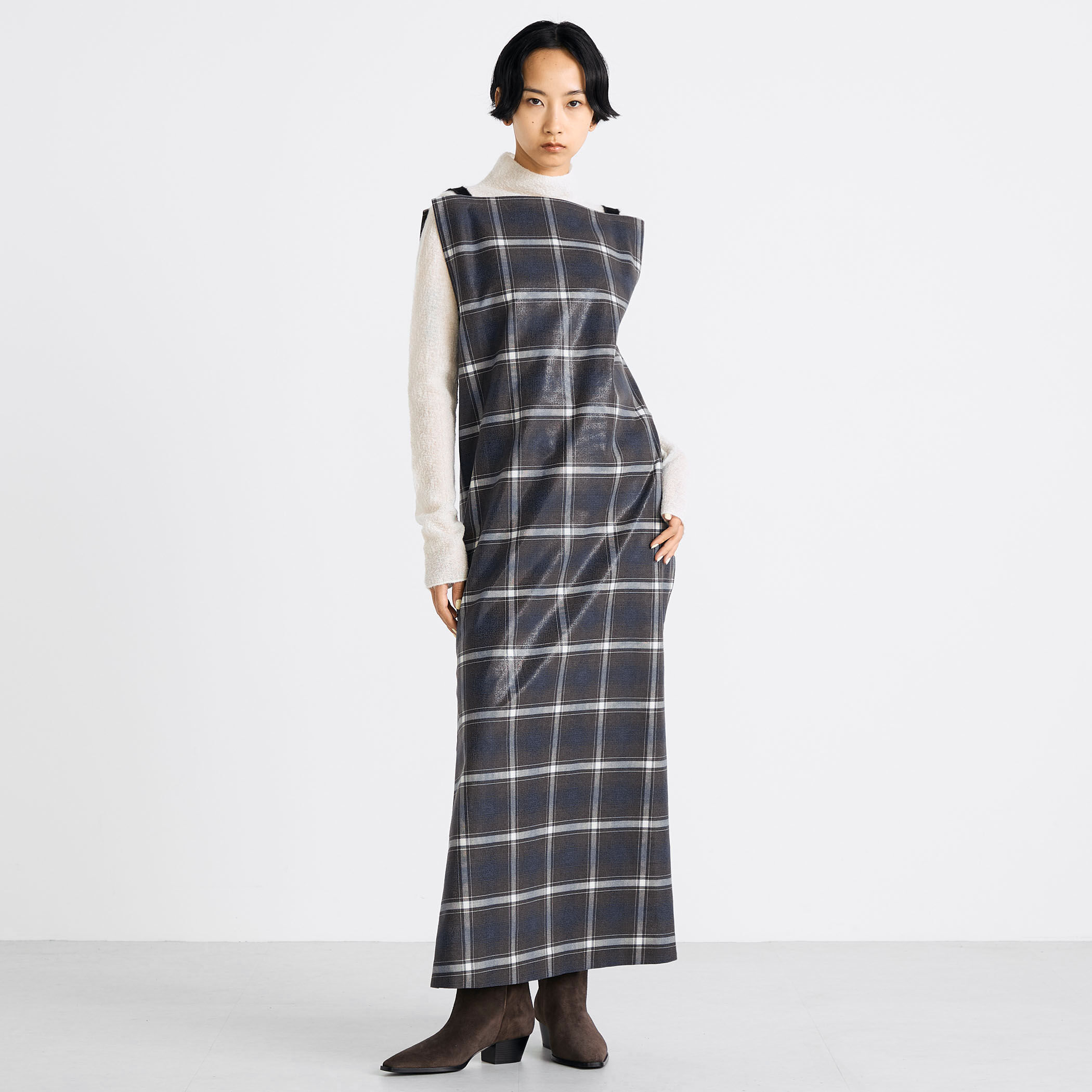 箔コーティングチェック ロングワンピース｜トゥモローランド 公式通販