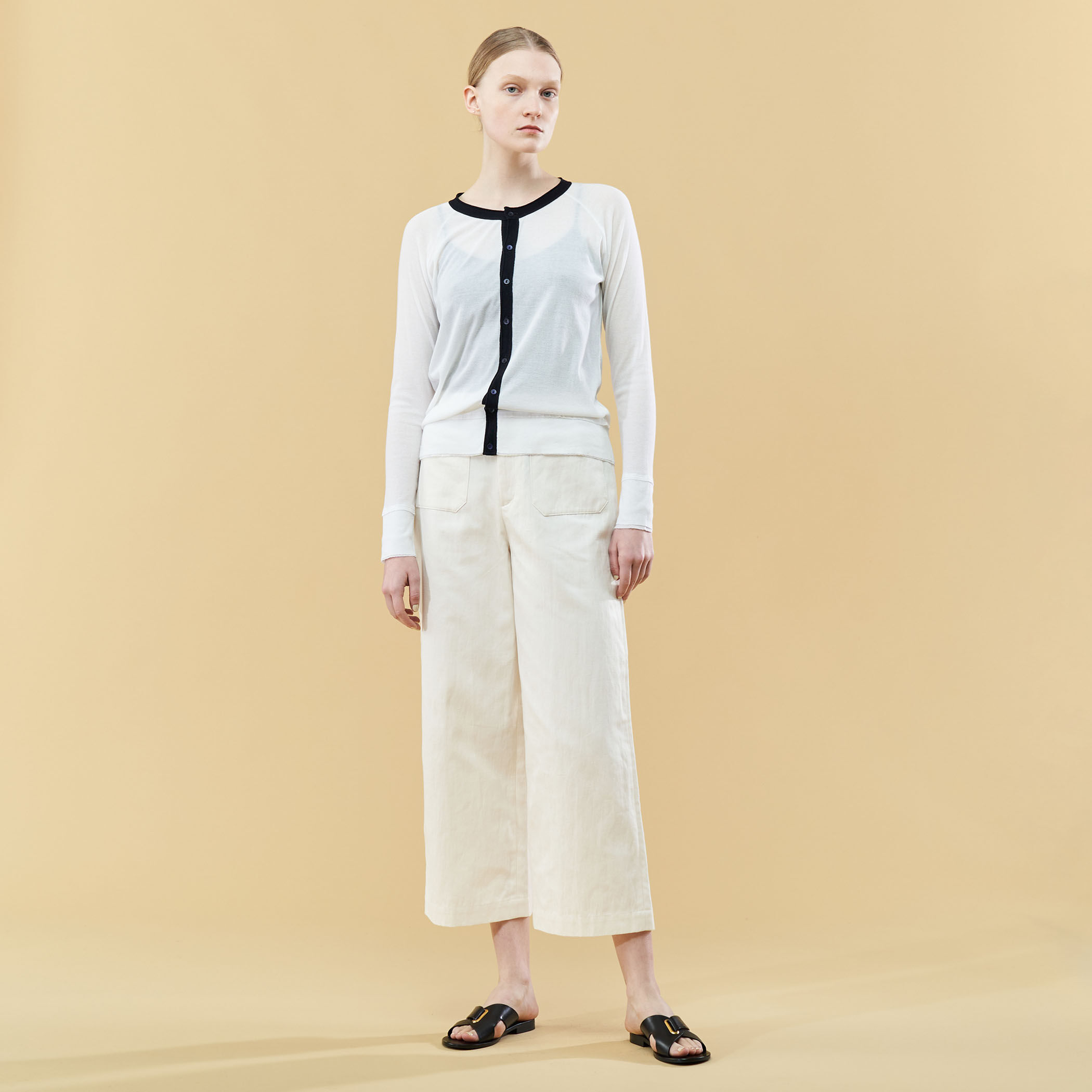 GALERIE VIE◆23SS/ガーゼフライスジャージークルーネックカ/FREE/コットン/WHT/無地/23-03-31-033 ガーゼフライスジャージー クルーネックカーディガン