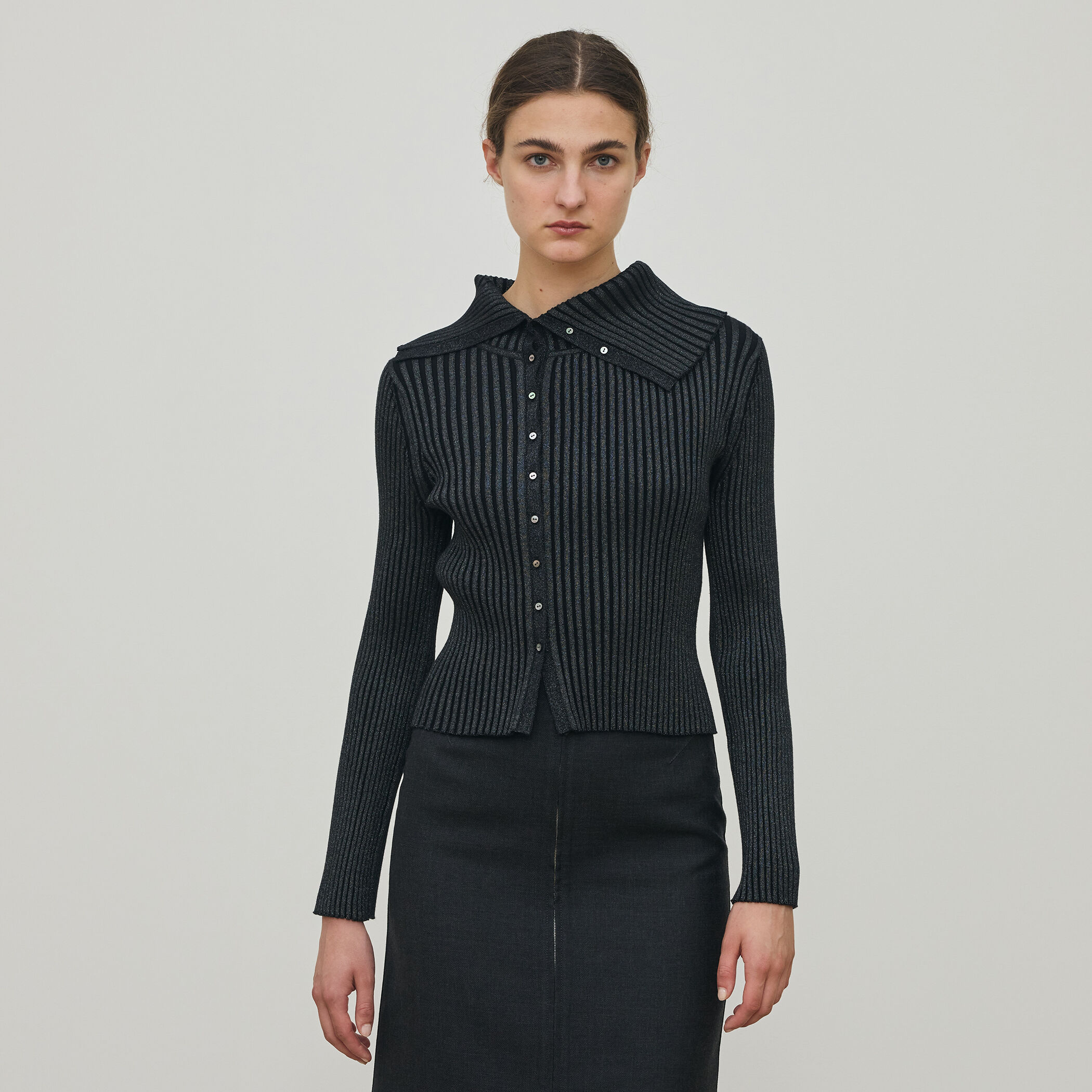 プレーティンググロッシーヤーン アシンメトリーカーディガン