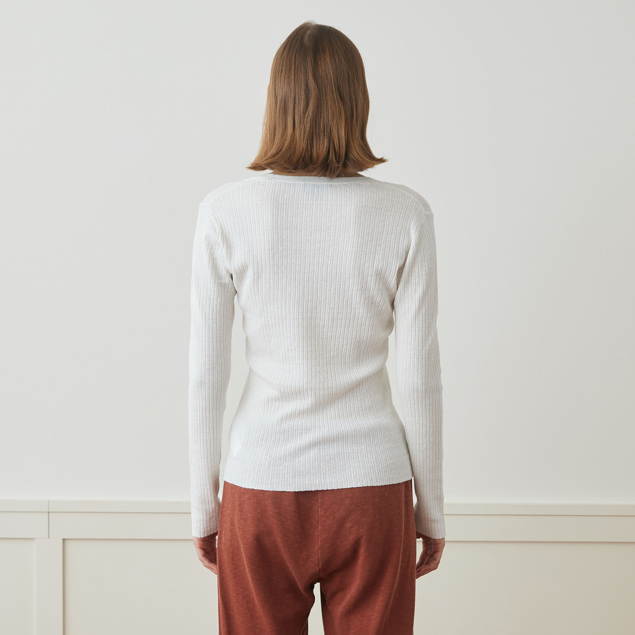 ストレッチリネンリブ Uネックプルオーバー WYLP3952