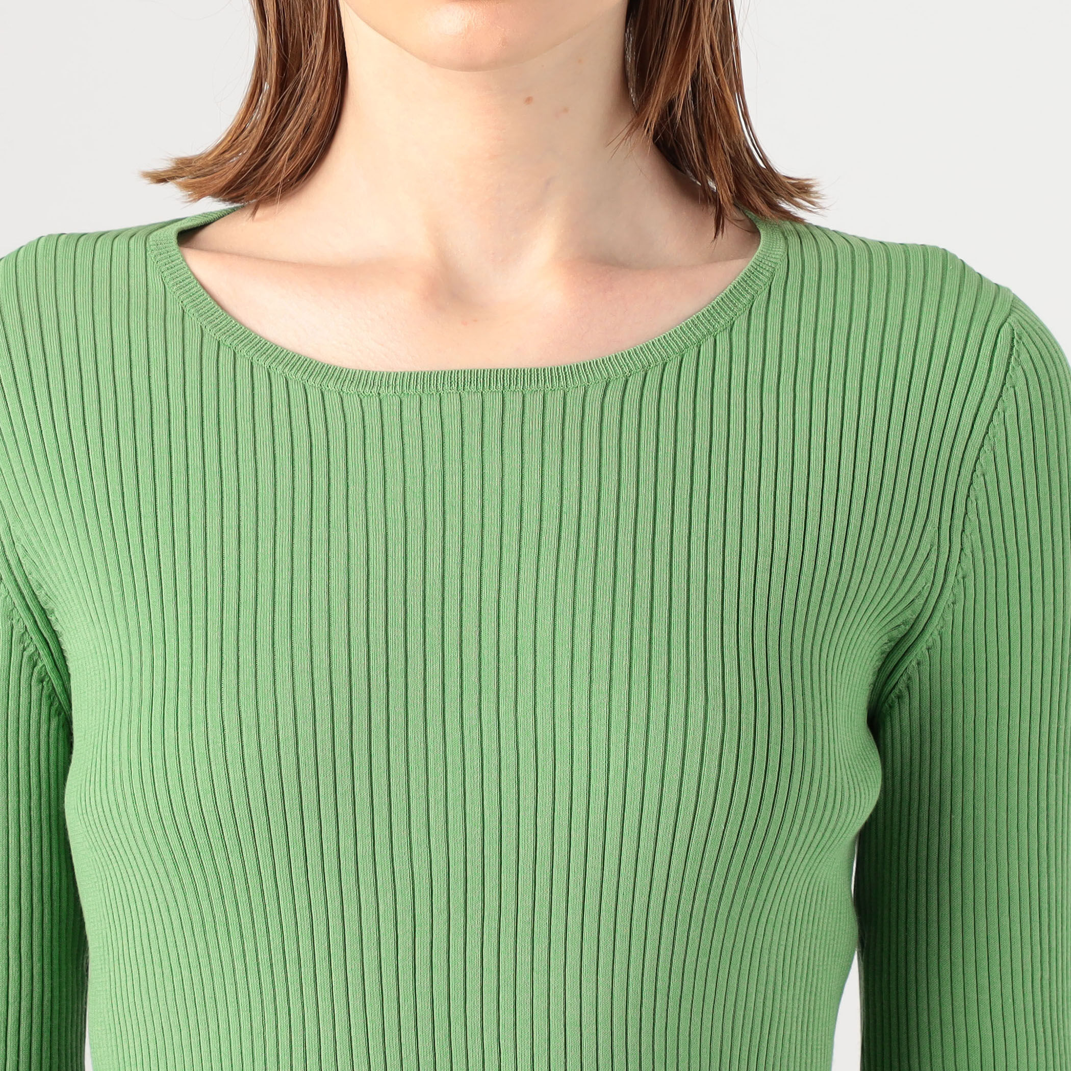 コットンアセテートリブ クルーネックプルオーバー