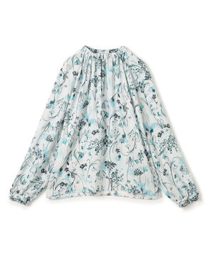 オーキッドフラワープリント ネックギャザーブラウス