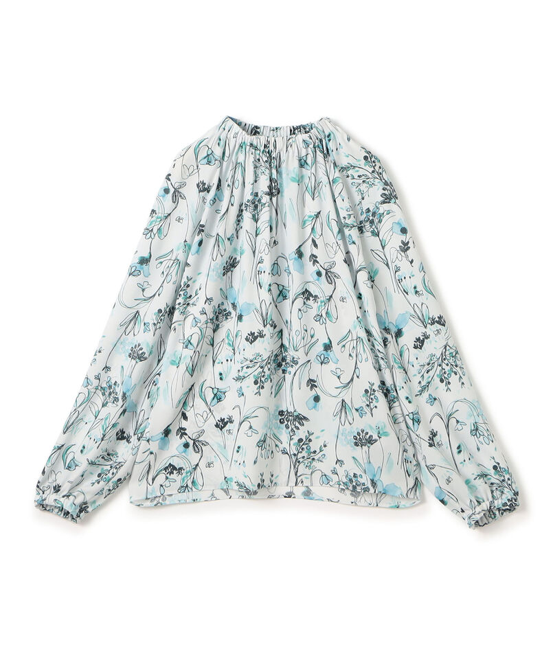 オーキッドフラワープリント ネックギャザーブラウス