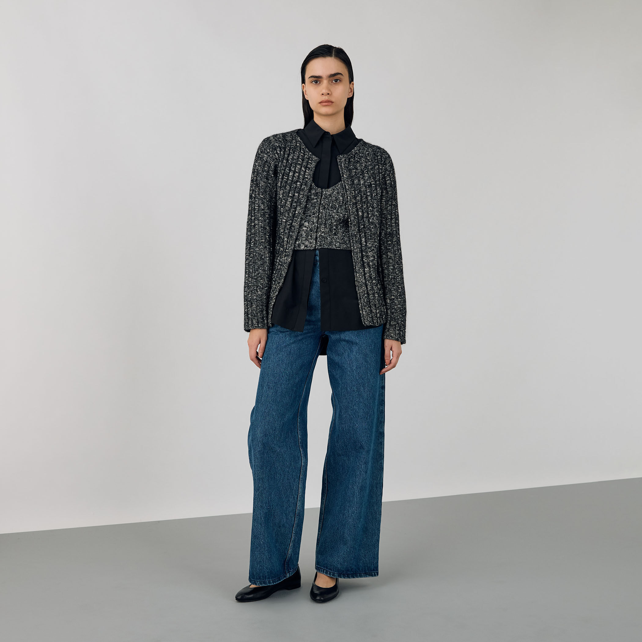 アルパカミックススラブ クルーネック ニットジャケット