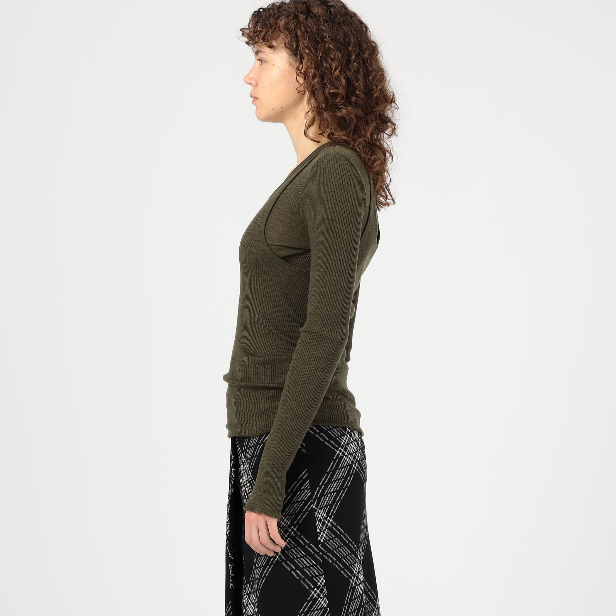 HAKUJI ウールリブ レイヤードクルーネックプルオーバー