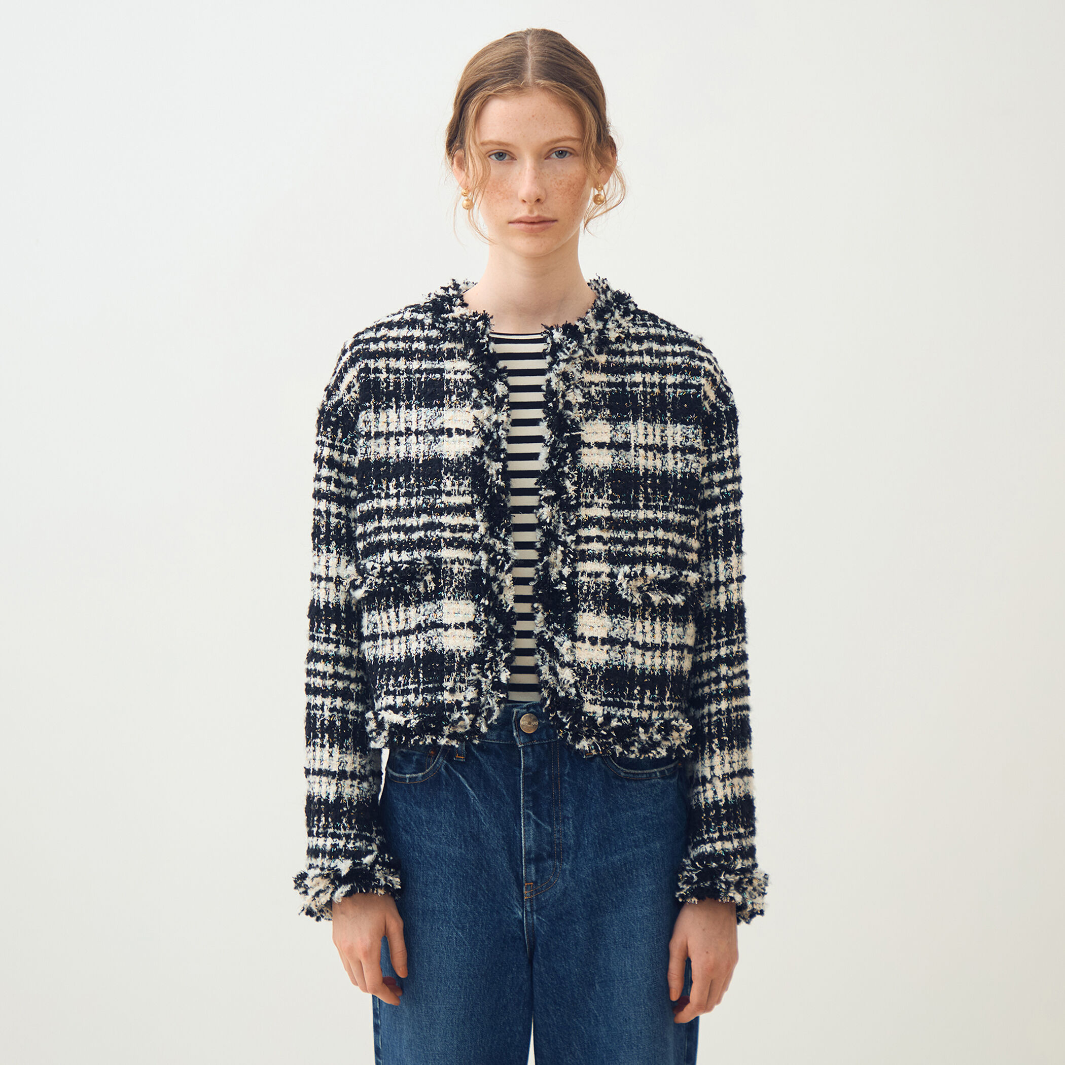 オーロラグレンチェック ノーカラージャケット｜トゥモローランド 公式通販