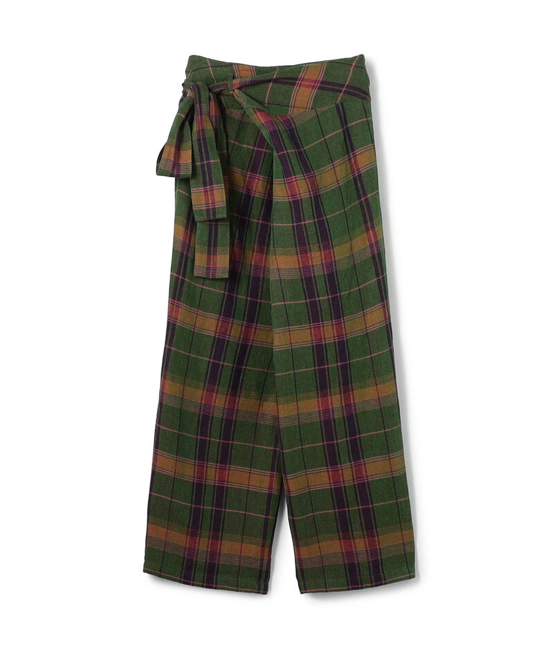 リネンコットンマドラスチェック ラップパンツ