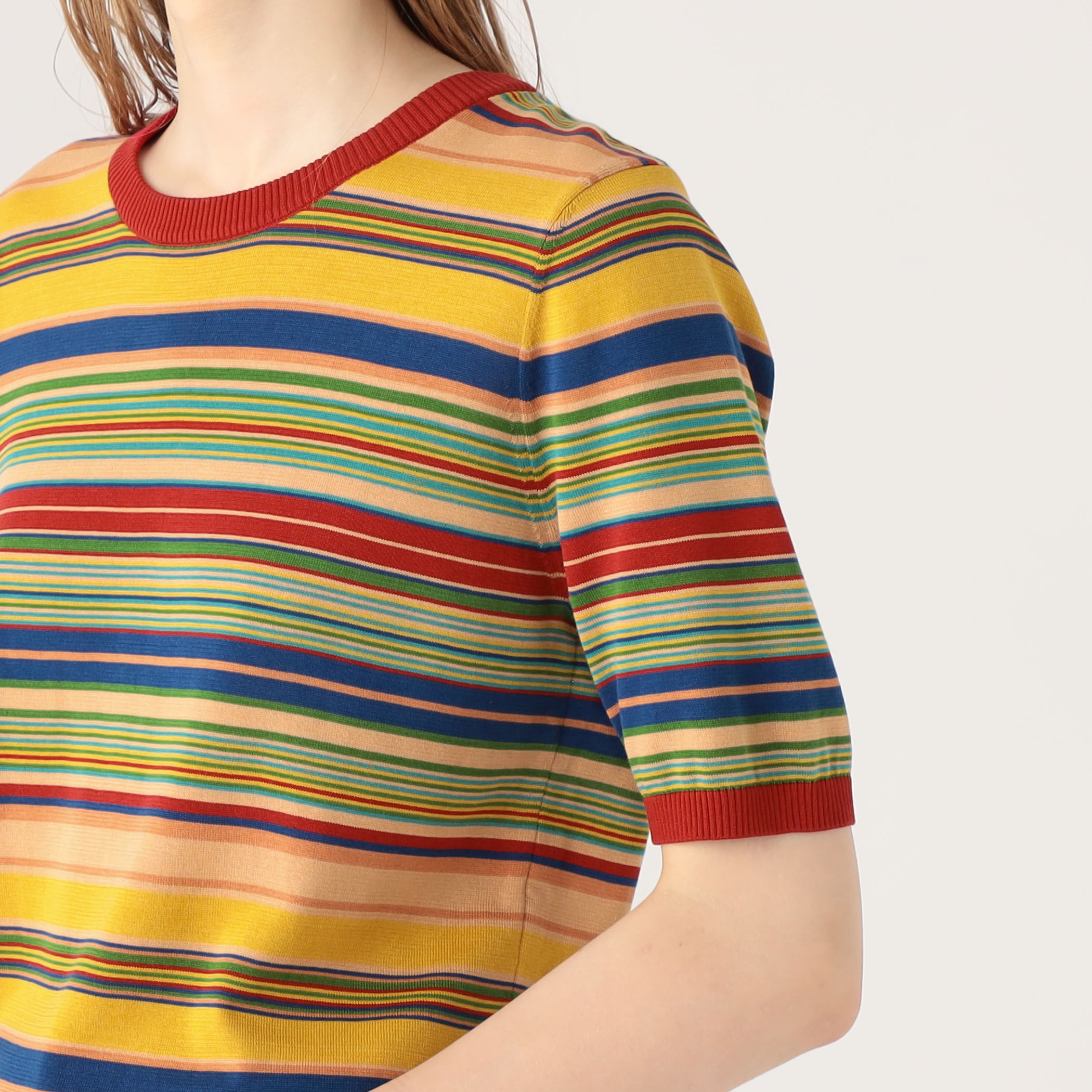 CABaN キャバン 美品 Mサイズ 半袖 マルチボーダー ニット Tシャツ CABaN コットン マルチボーダー ポロプルオーバー