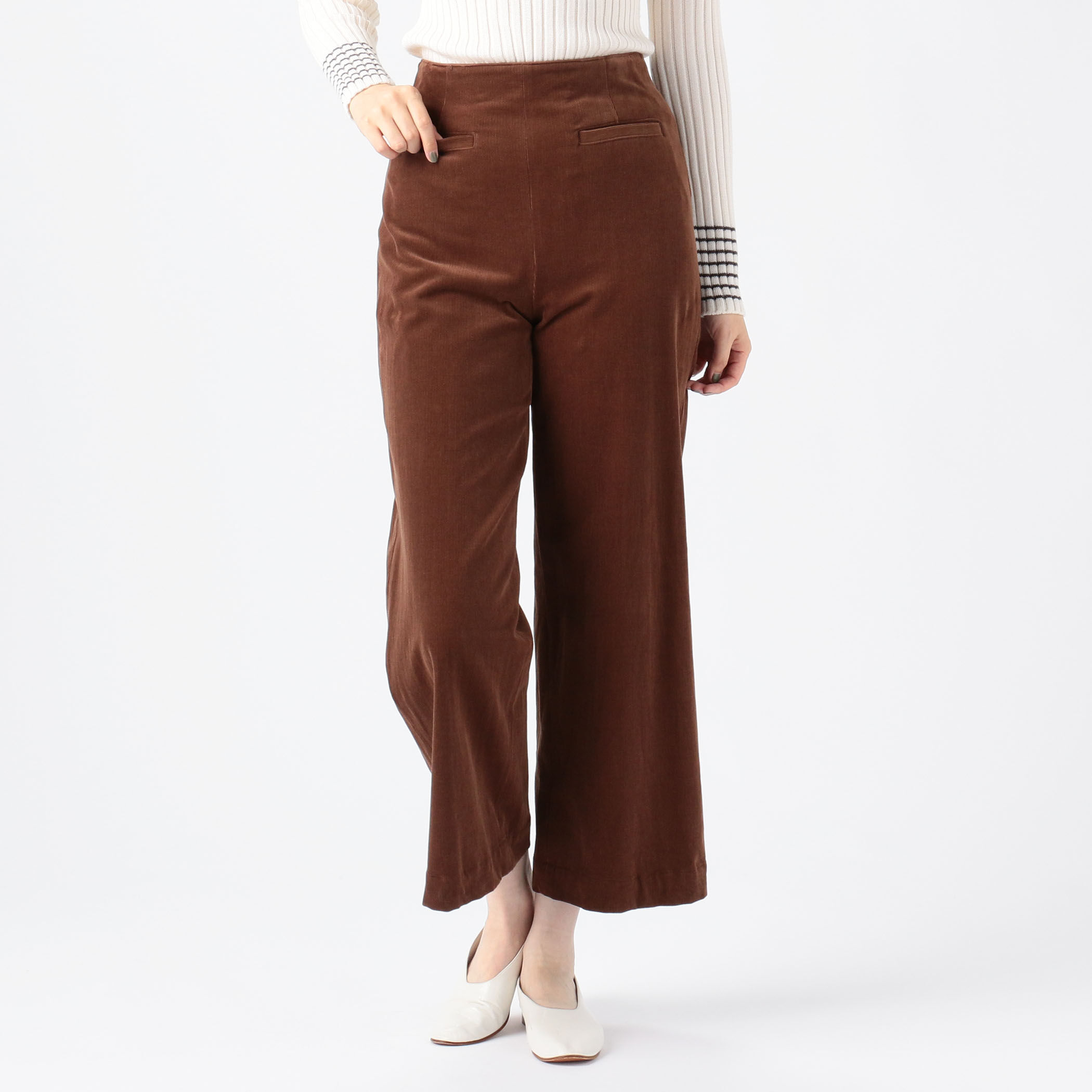 オールドマンズテーラー ブラウン コーデュロイ クロップドパンツ ストレッチコーデュロイ セミワイドクロップドパンツ
