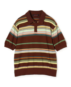 コットンカシミヤ マルチボーダー ポロプルオーバー