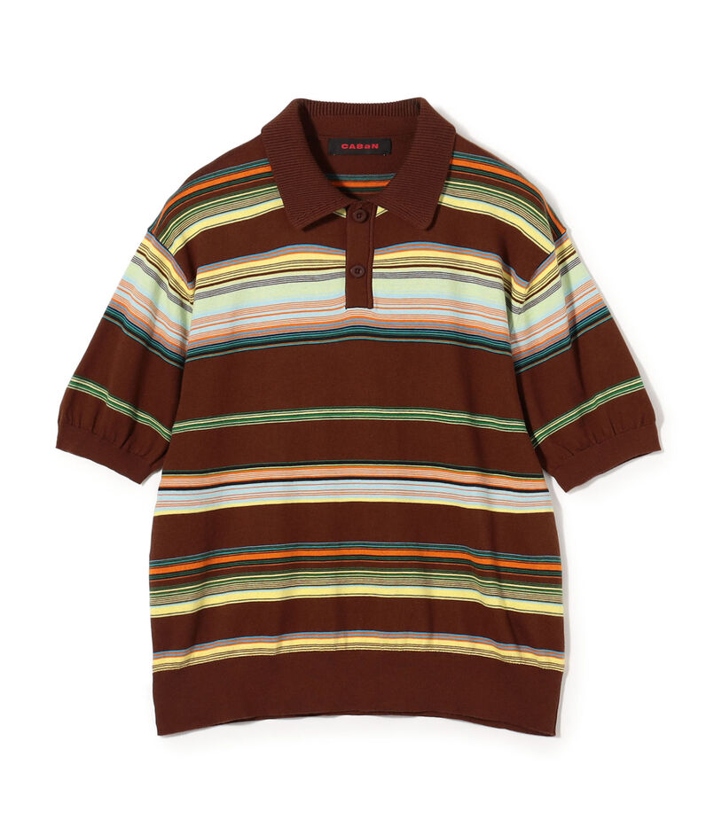 コットンカシミヤ マルチボーダー ポロプルオーバー