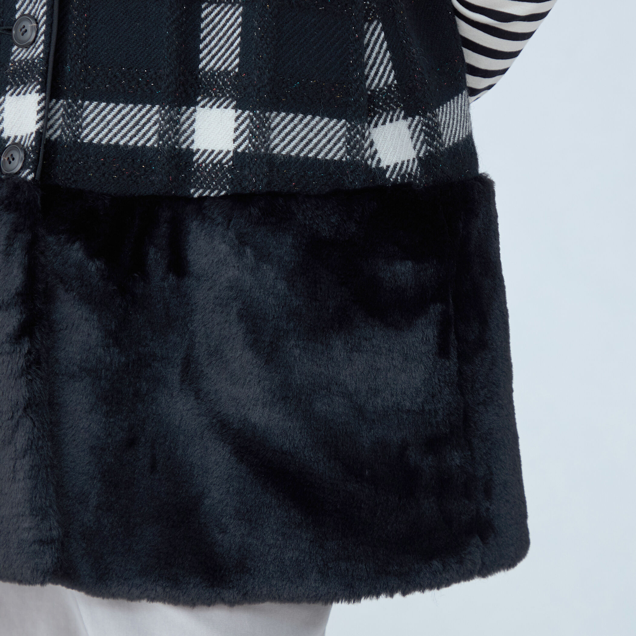 トゥモローランド　チェック柄リバーシブルジレTOMORROWLAND オーロラペーンチェック ファーコンビジレ｜トゥモローランド 公式通販