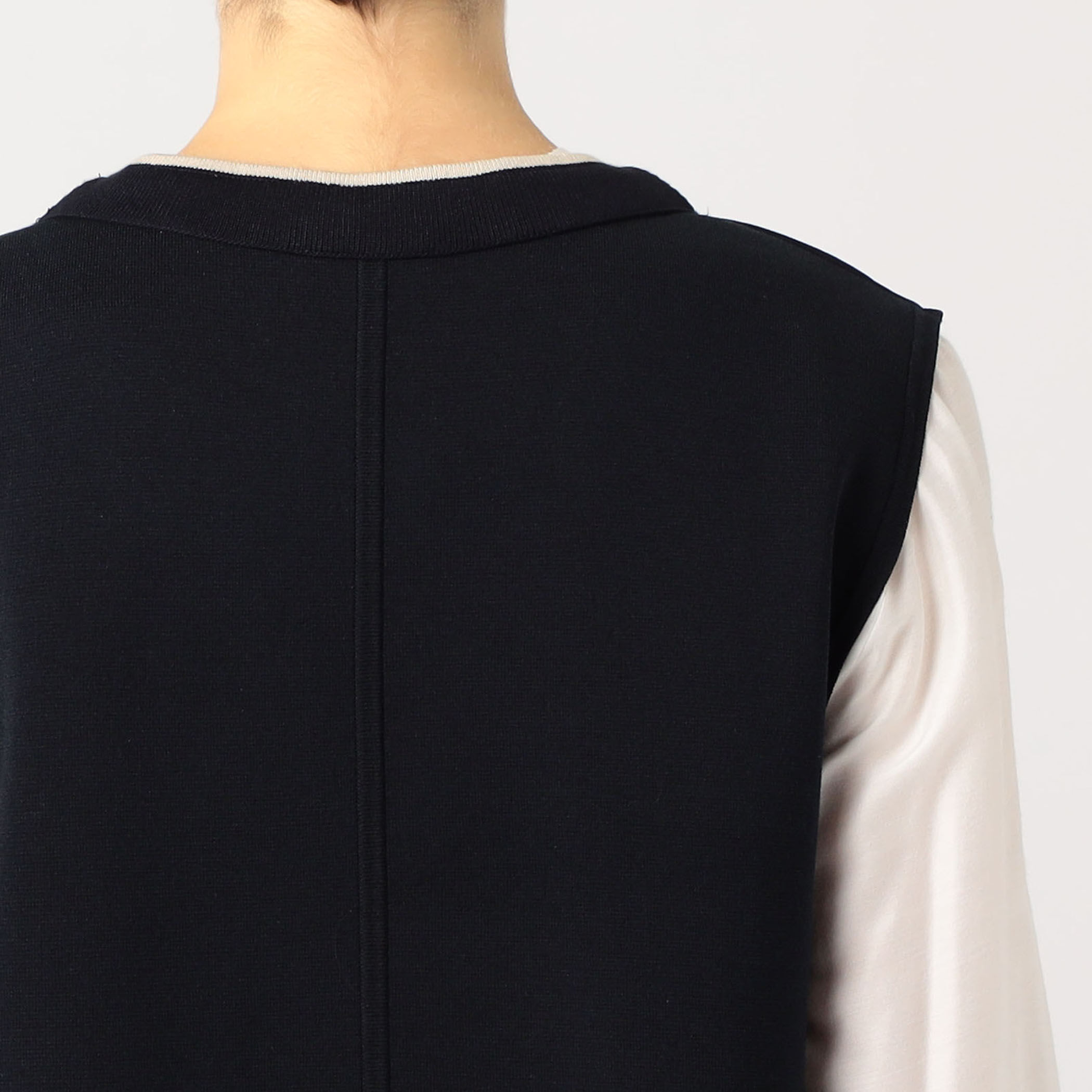 Ballsey トゥモローランド　ニットコンビポンチ ワンピース(ネイビー) □ニットコンビダブルクロス パッチポケットワンピース