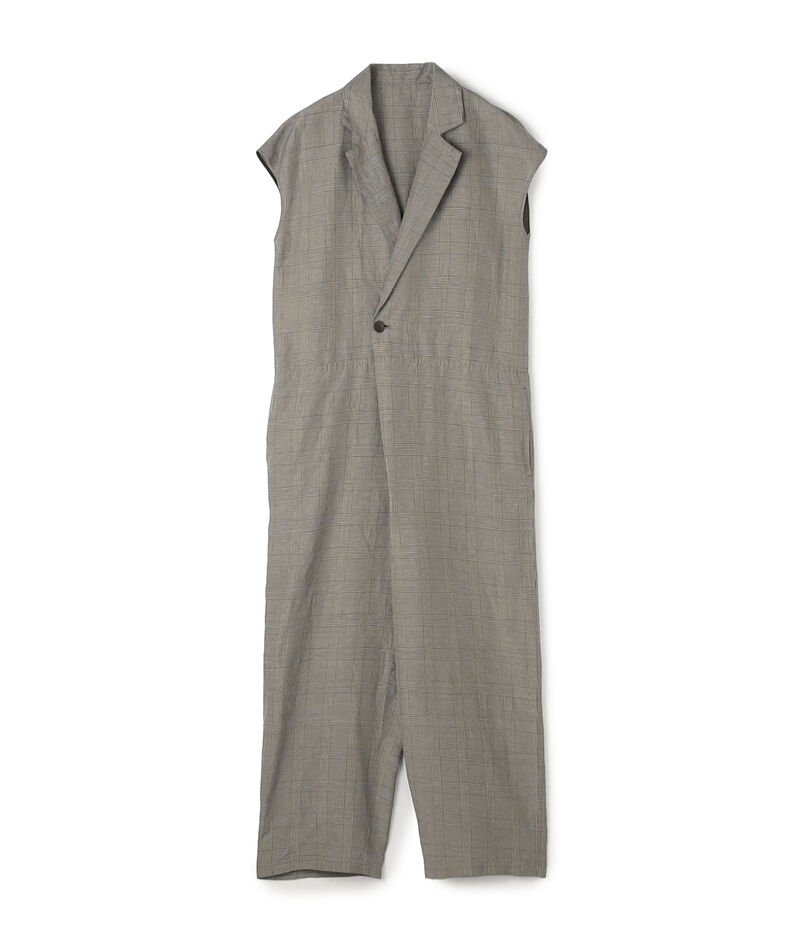 リネンキュプラシルクコンパクト チェスターカラーサロペット