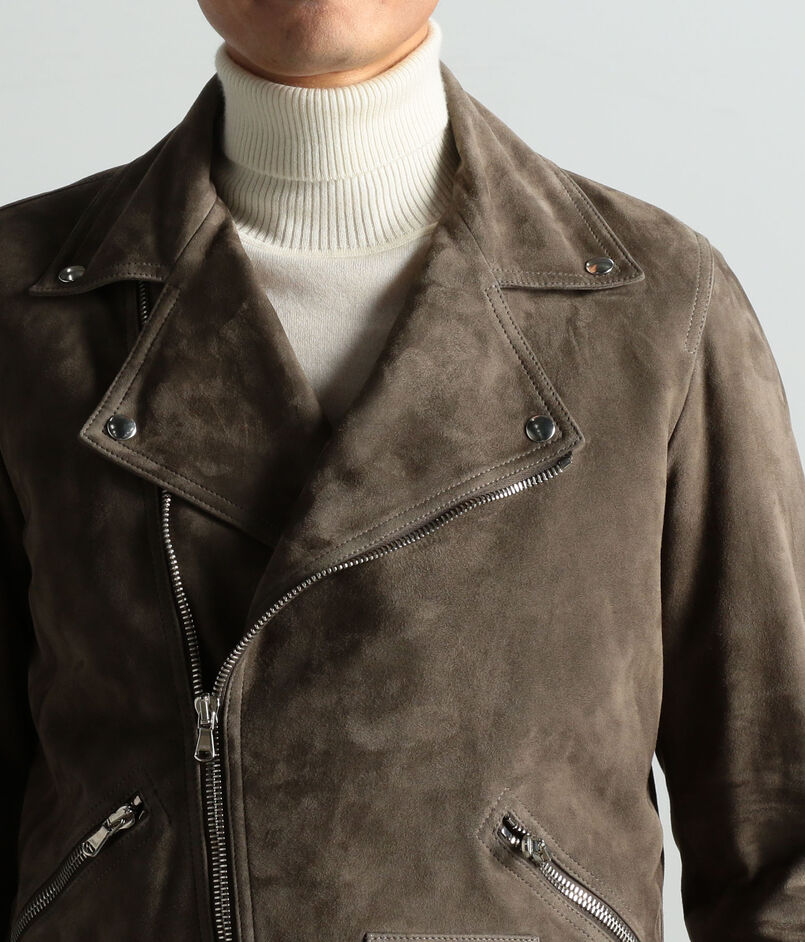 □【別注】DENIM×LAND OF TOMORROW ラムスエード ダブルライダース 