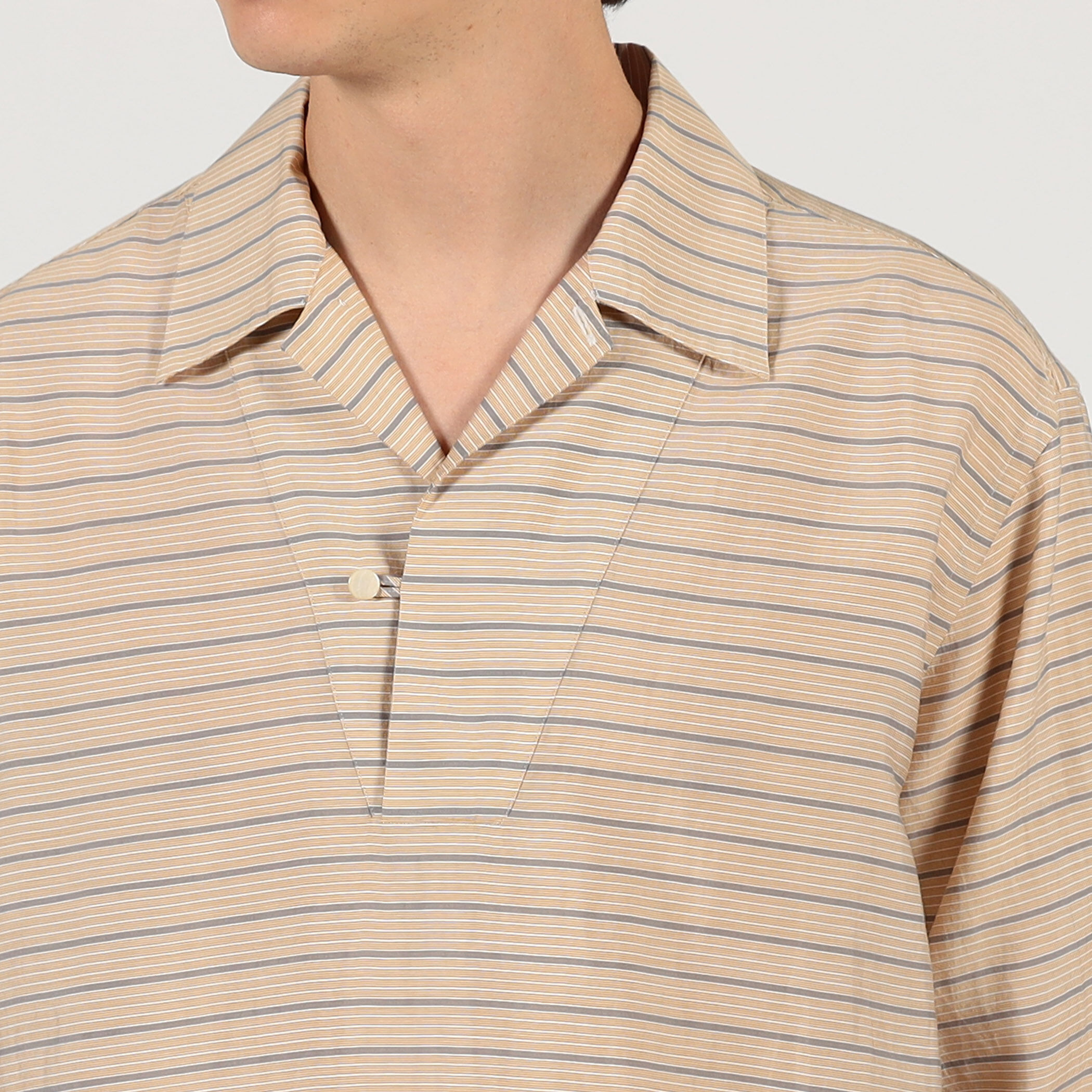 □セルロールポリエステル スキッパー プルオーバーシャツ