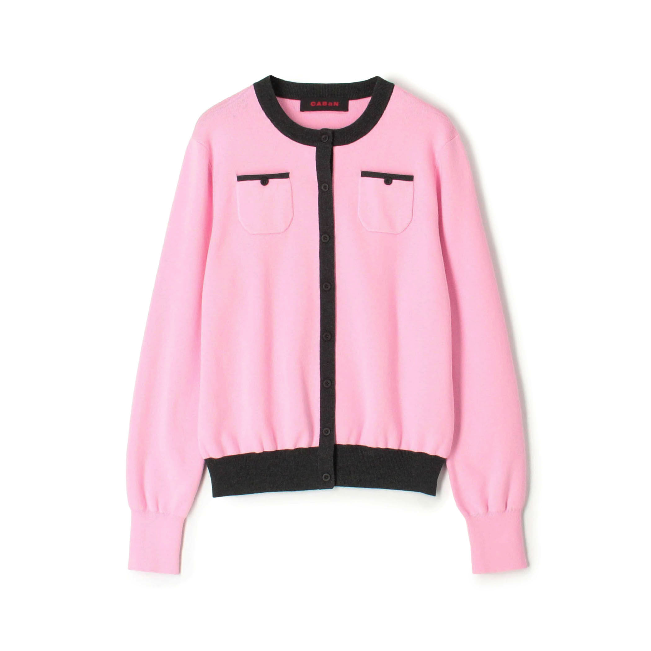 コットンカシミヤ バイカラークルーネックカーディガン