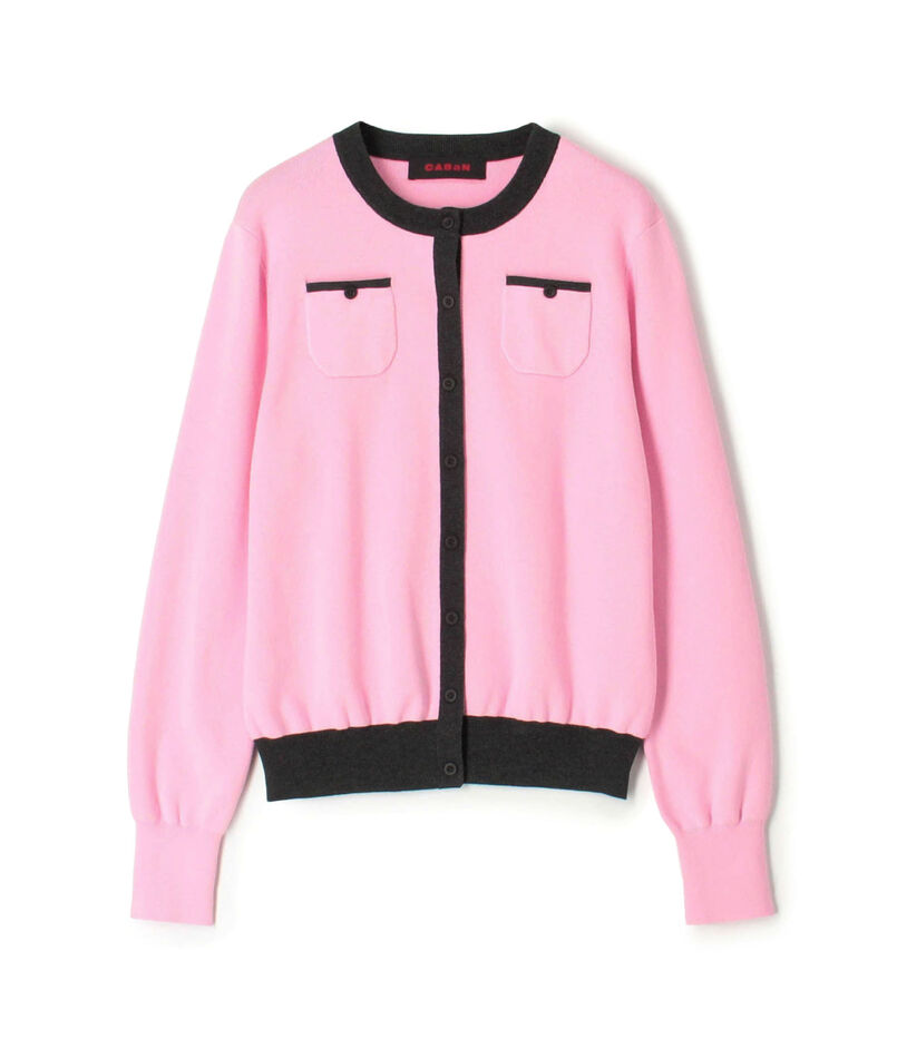 コットンカシミヤ バイカラークルーネックカーディガン