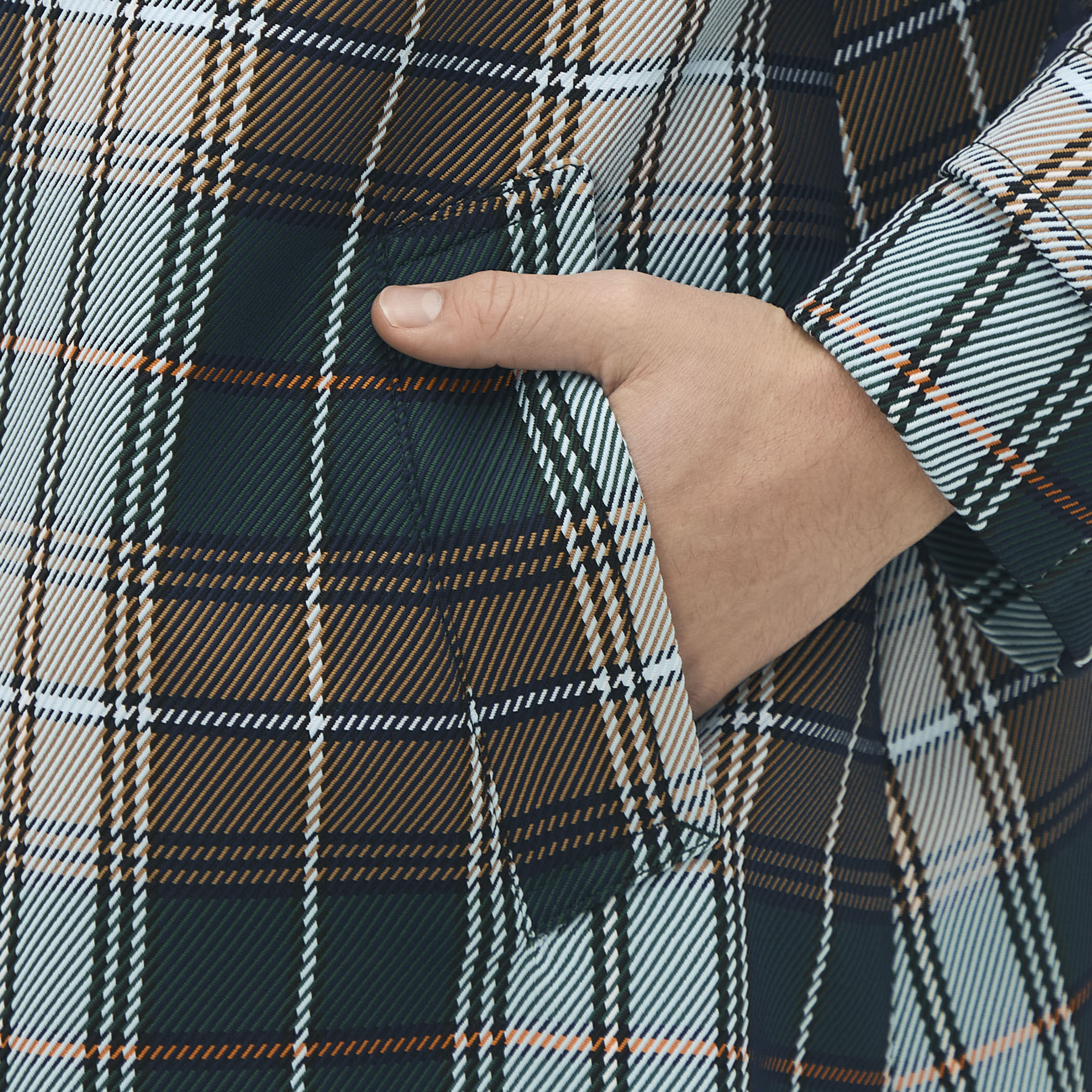 ポリエステル ビッグチェックジャカード ステンカラーコート