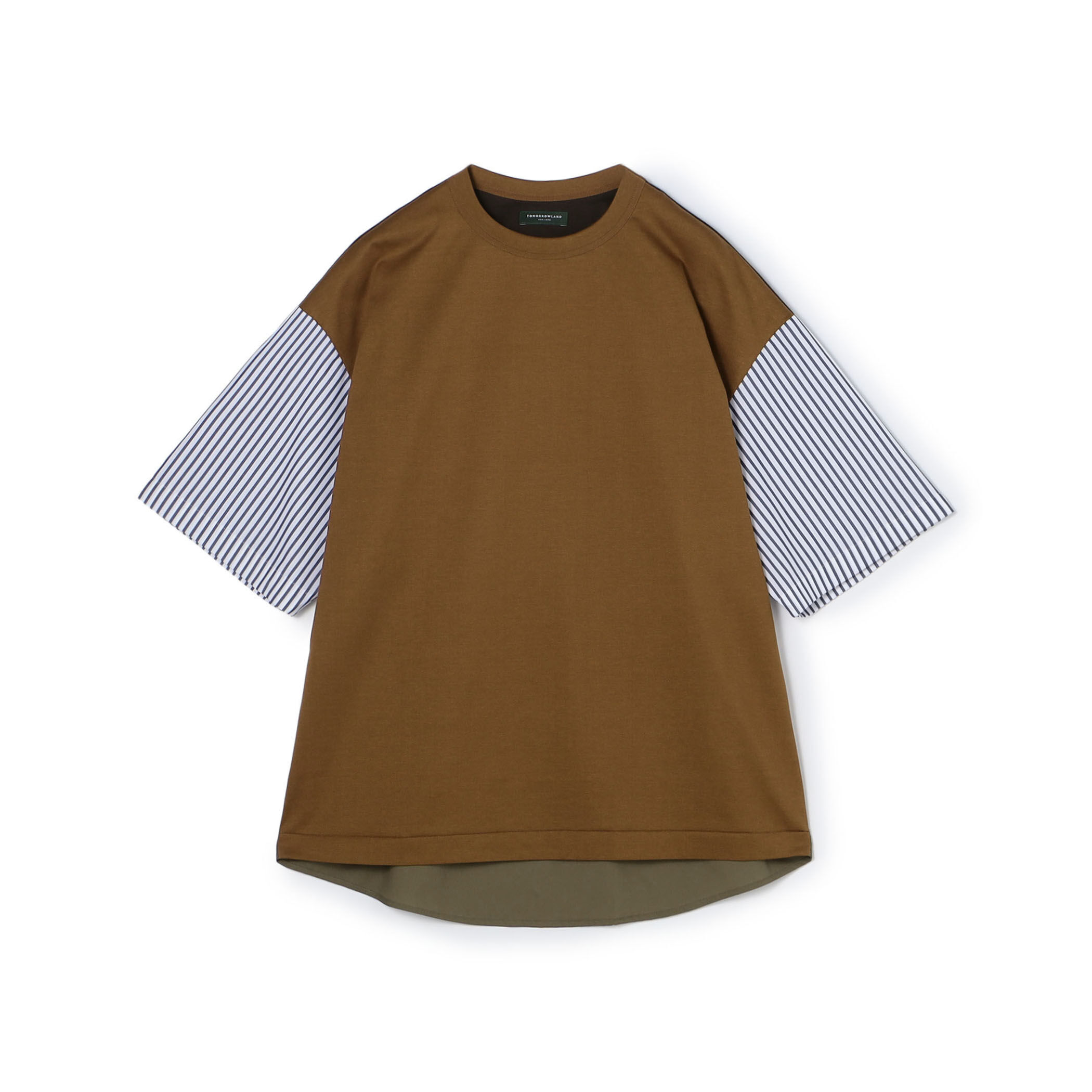 珍しい  コットン天竺 シャツコンビショートスリーブクルーネックプル トップス