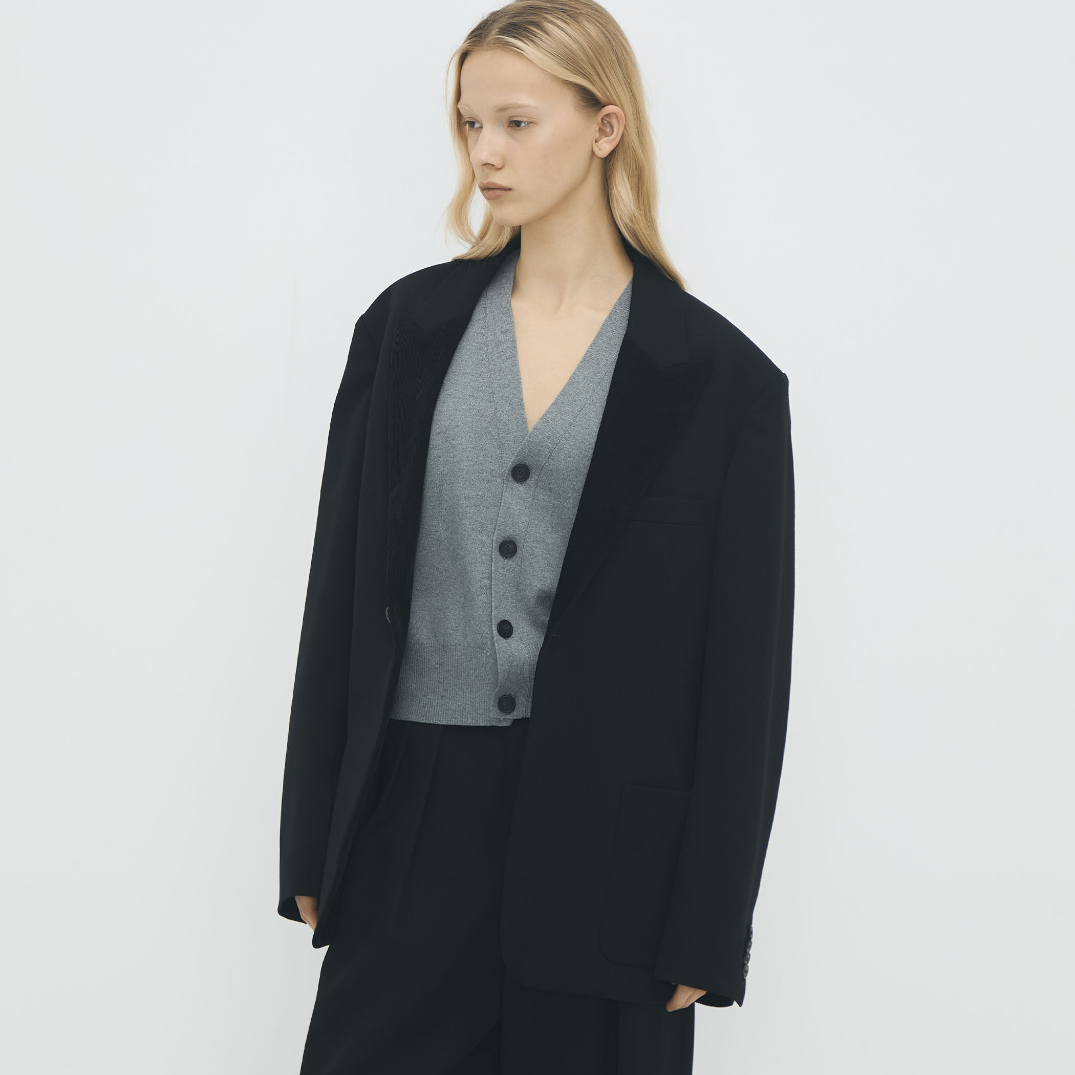 ウールギャバジン コーデュロイラペルテーラードジャケット