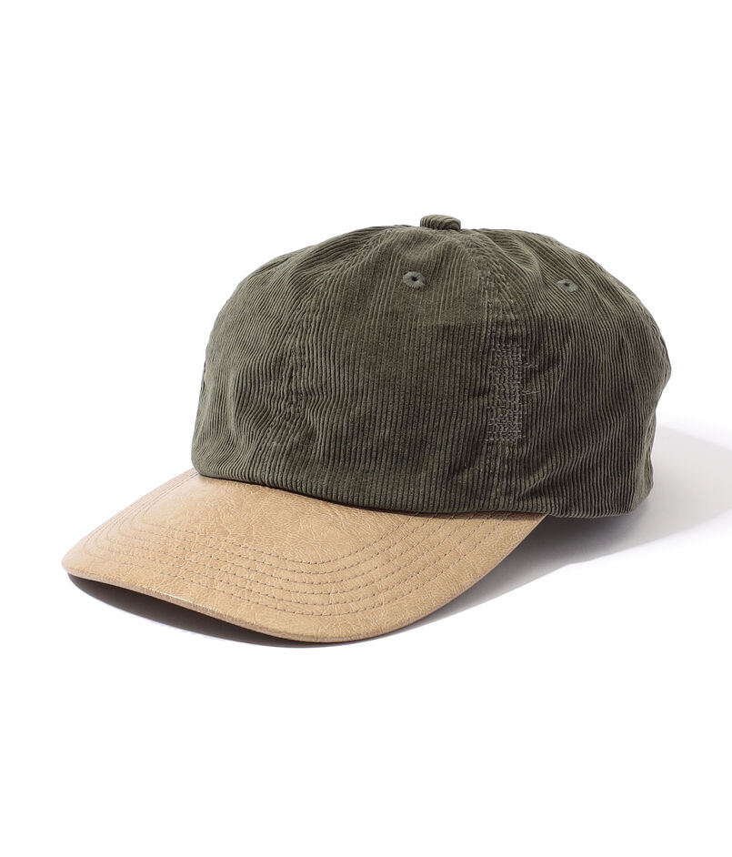 KIJIMA TAKAYUKI CORDUROY & FAUX LEATHER 6PANEL CAP