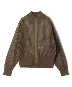 オープンワークコットン ジップアップカーディガン