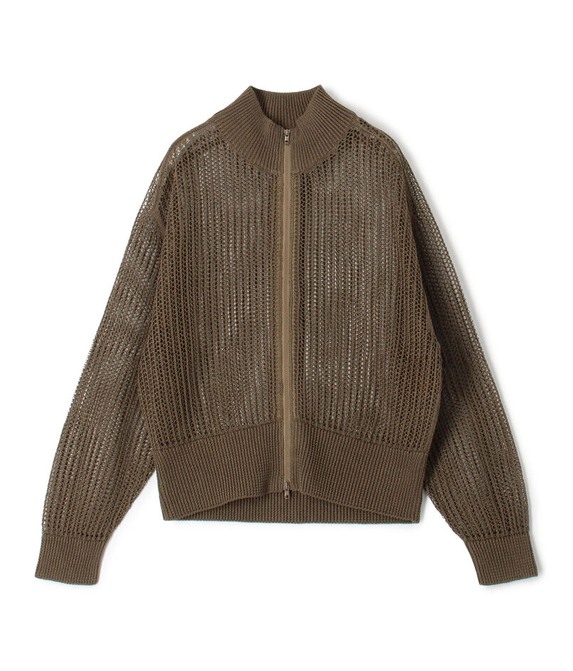 オープンワークコットン ジップアップカーディガン